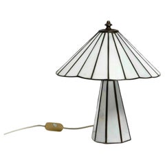 Retro Beautiful Little 70s Tiffany Design Table Lamp Made of Mother-of-pearl Glass