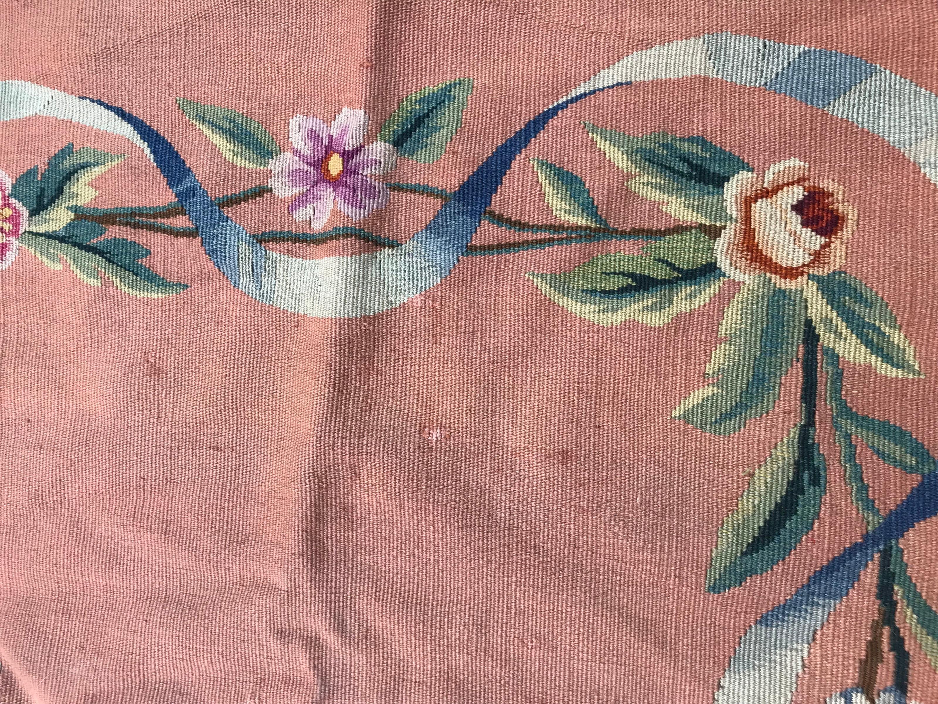 Beautiful Little Antique Aubusson Flat Rug Tapestry In Good Condition In Saint Ouen, FR