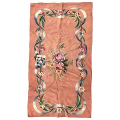 Bobyrug's Beautiful Little Antique Aubusson Flat Rug Tapestry (Tapis plat antique d'Aubusson)