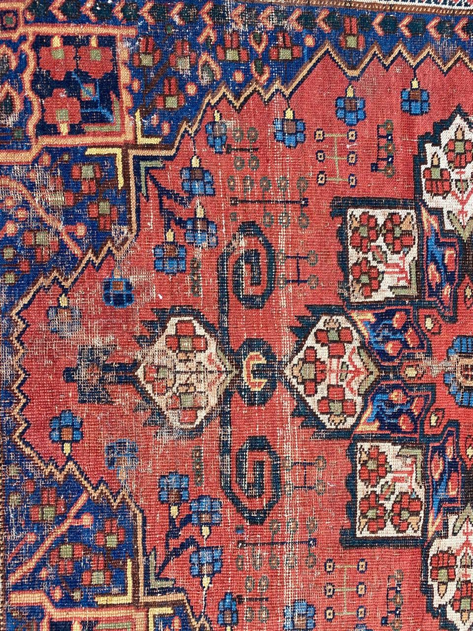 Nice 19th century Little Afshar rug, with beautiful tribal design and natural colors with red, blue, green, orange and yellow, entirely hand knotted with wool velvet on wool foundation.