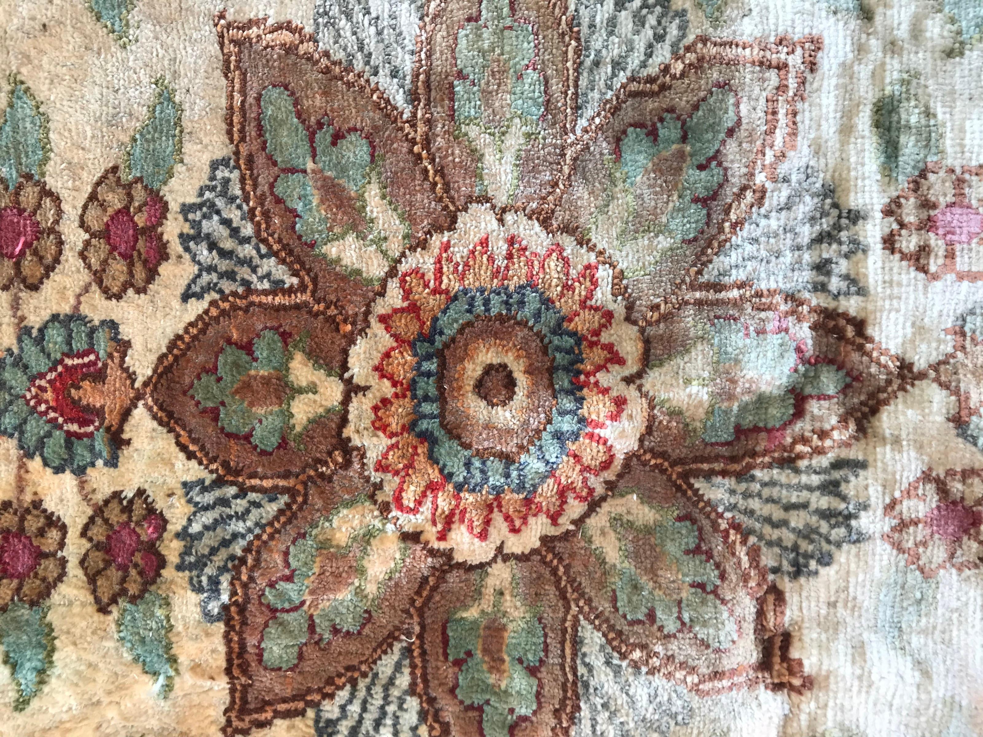 Beautiful Little Fine Silk Turkish Cesare Rug For Sale 4