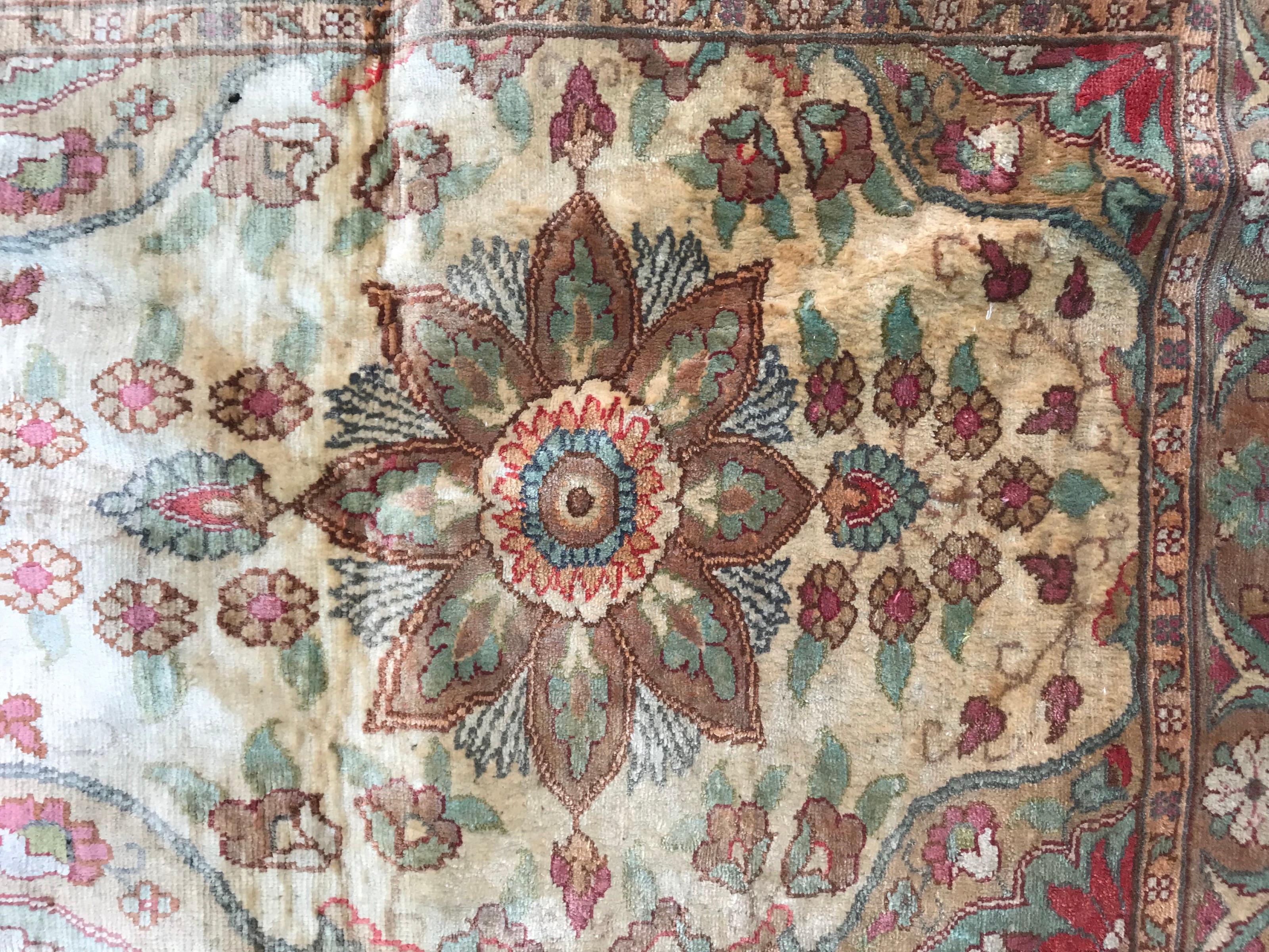 Tabriz Beautiful Little Fine Silk Turkish Cesare Rug For Sale