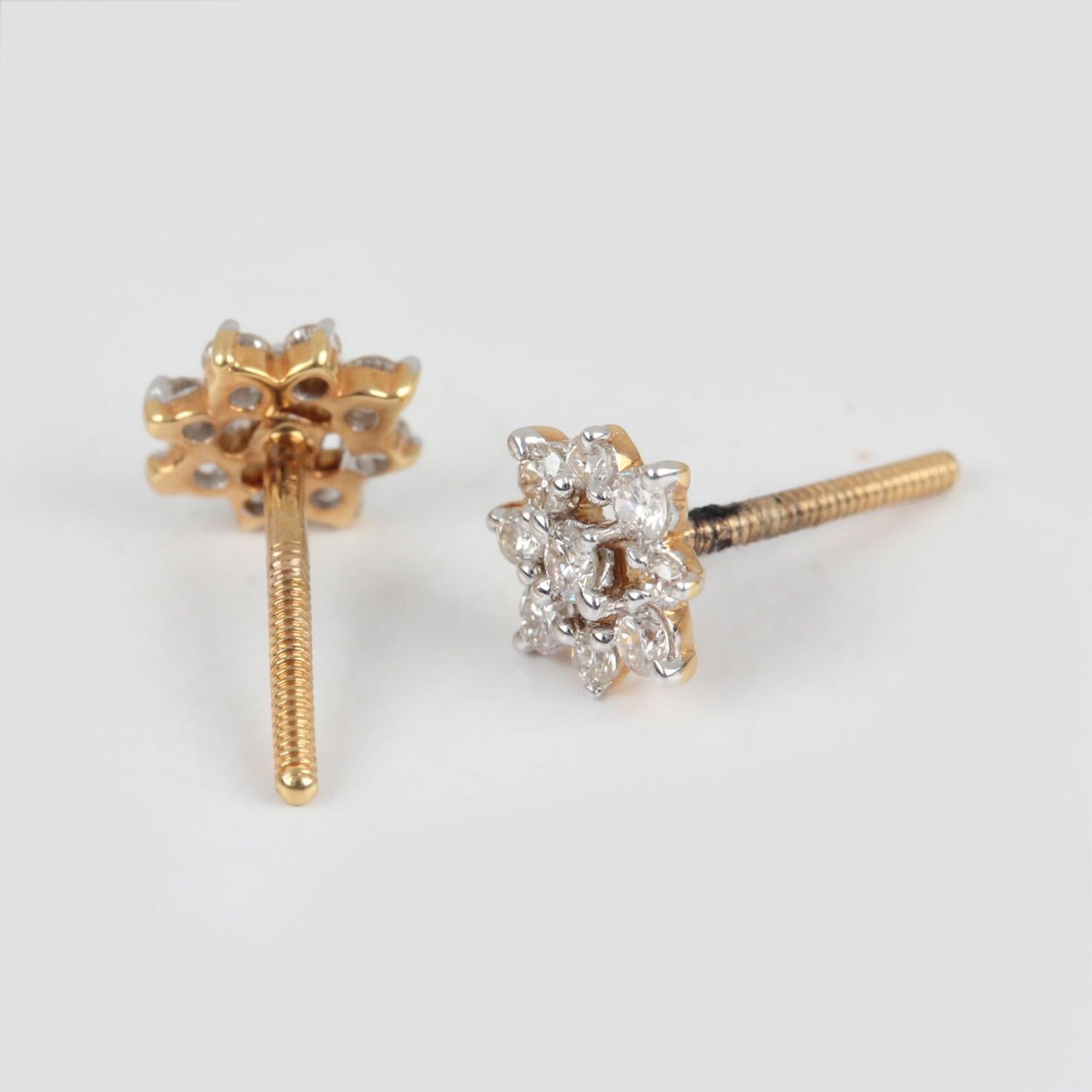 Art Déco Bellissimi orecchini a perno in oro giallo 14k con diamanti naturali per donna. in vendita