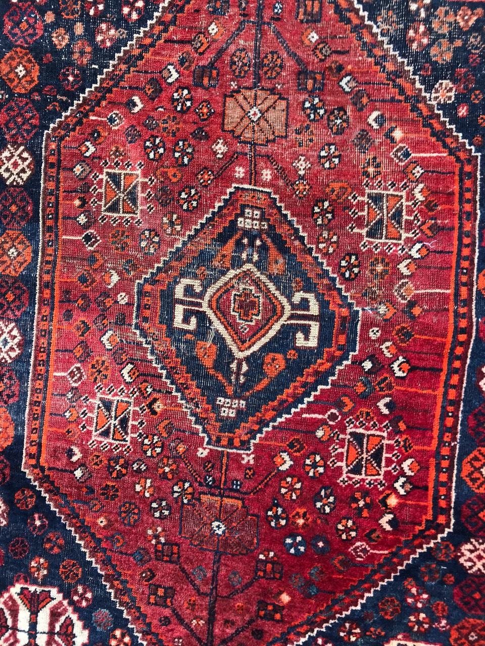 Nice mid-20th century little colored rug with beautiful tribal design and red field color, entirely hand knotted with wool velvet on wool foundation.

✨✨✨
