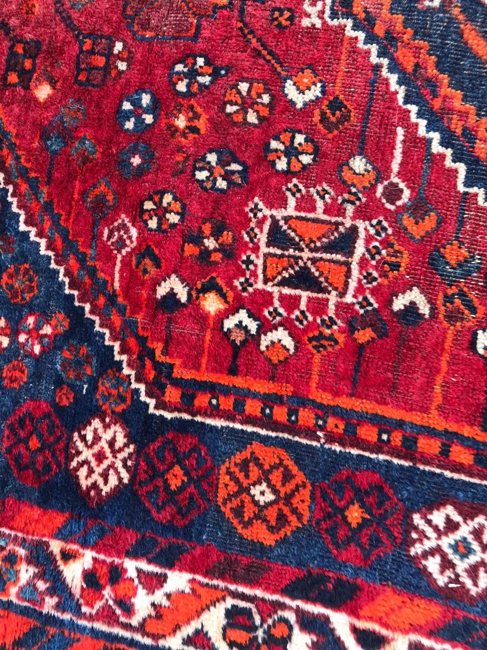 Hand-Knotted Bobyrug’s Beautiful Little Vintage Shiraz Rug For Sale