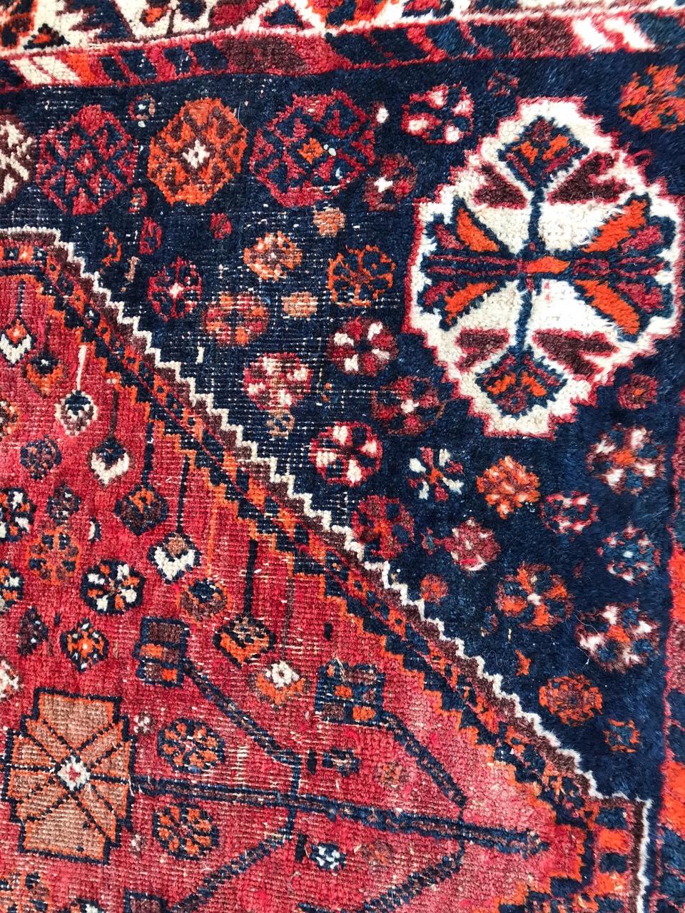 20th Century Bobyrug’s Beautiful Little Vintage Shiraz Rug For Sale
