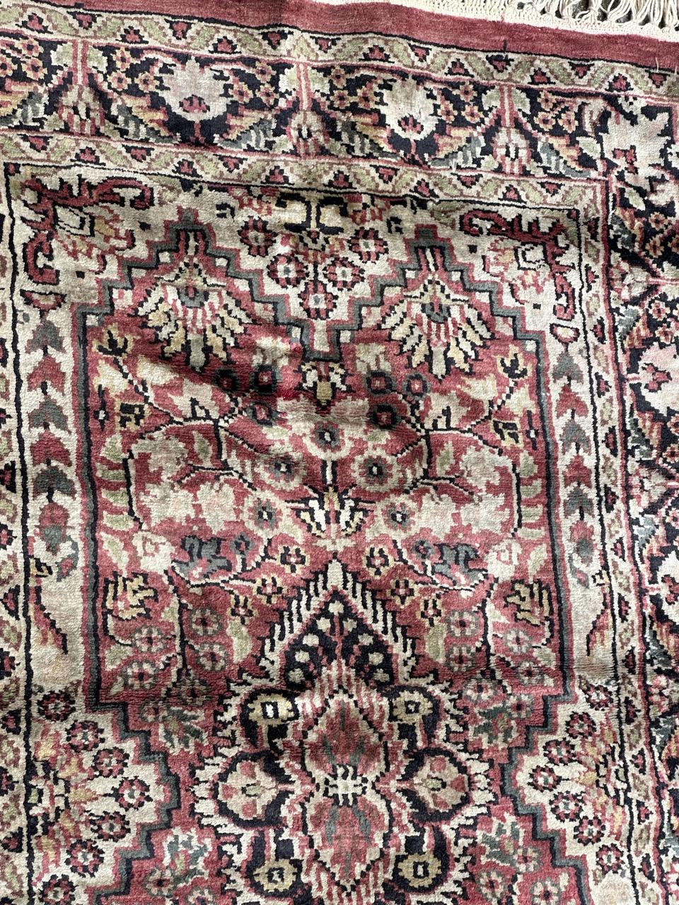 Hand-Knotted Bobyrug’s Beautiful little vintage silk Pakistani rug  For Sale