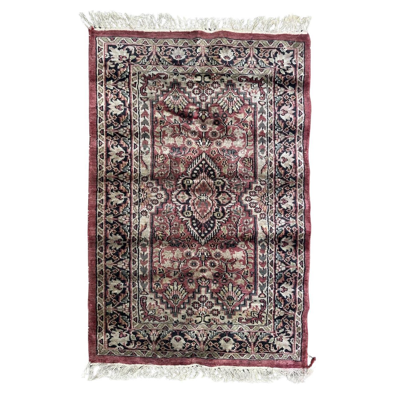 Bobyrug’s Beautiful little vintage silk Pakistani rug  For Sale