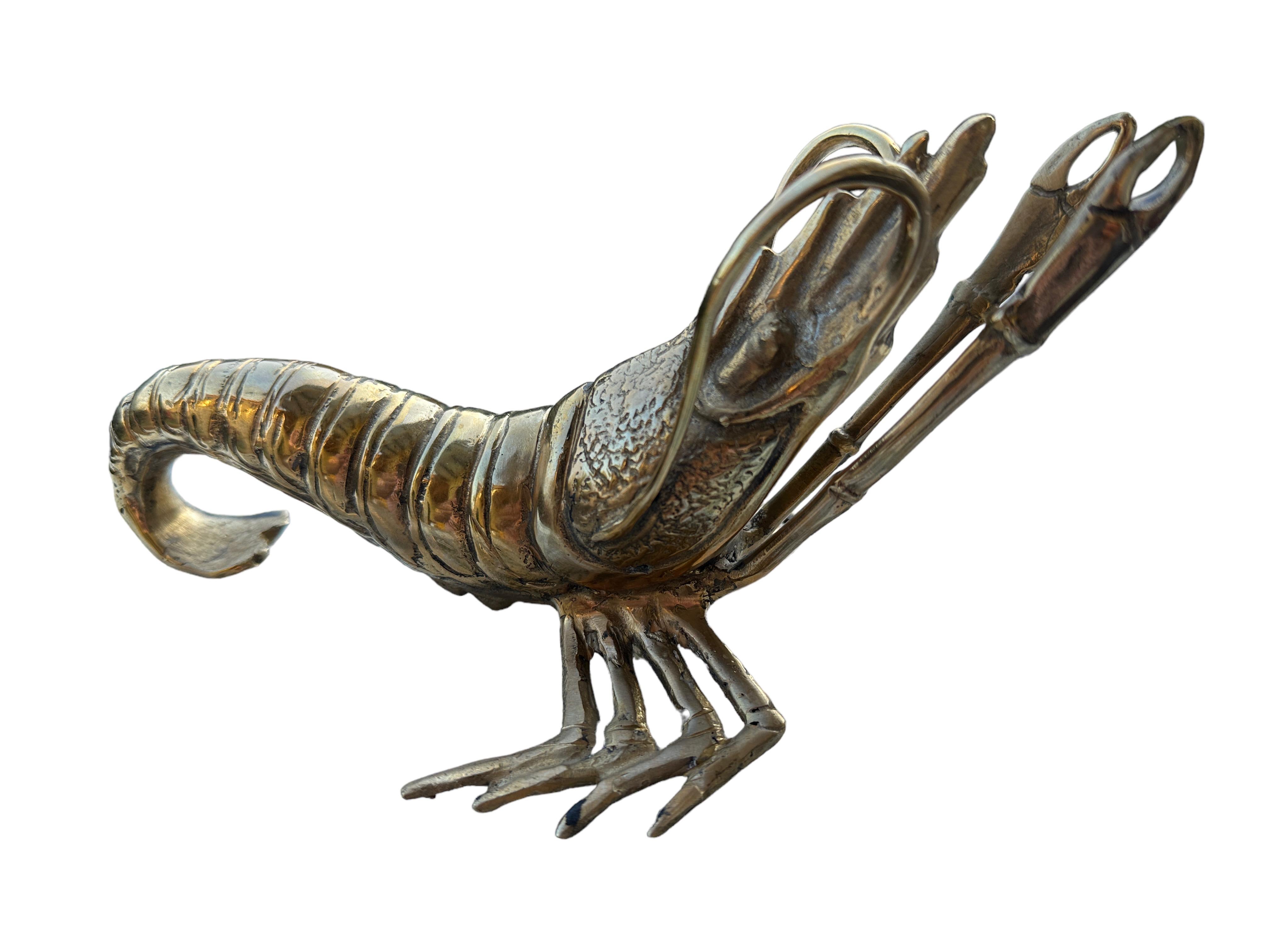Mid-Century Modern Beautiful Lobster Sculpture Brass Bronze, Vintage, Italy, 1980s For Sale