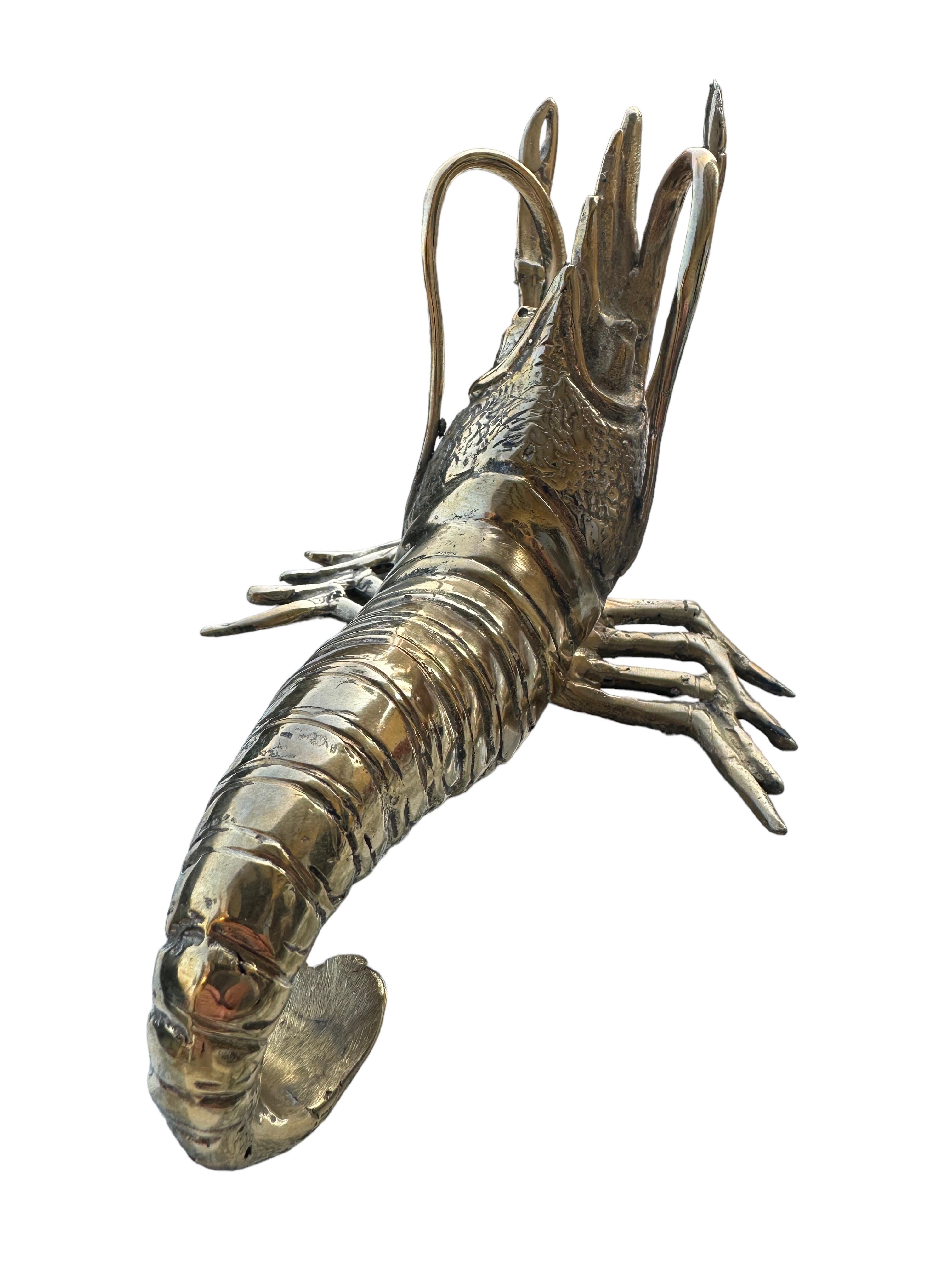Italian Beautiful Lobster Sculpture Brass Bronze, Vintage, Italy, 1980s For Sale