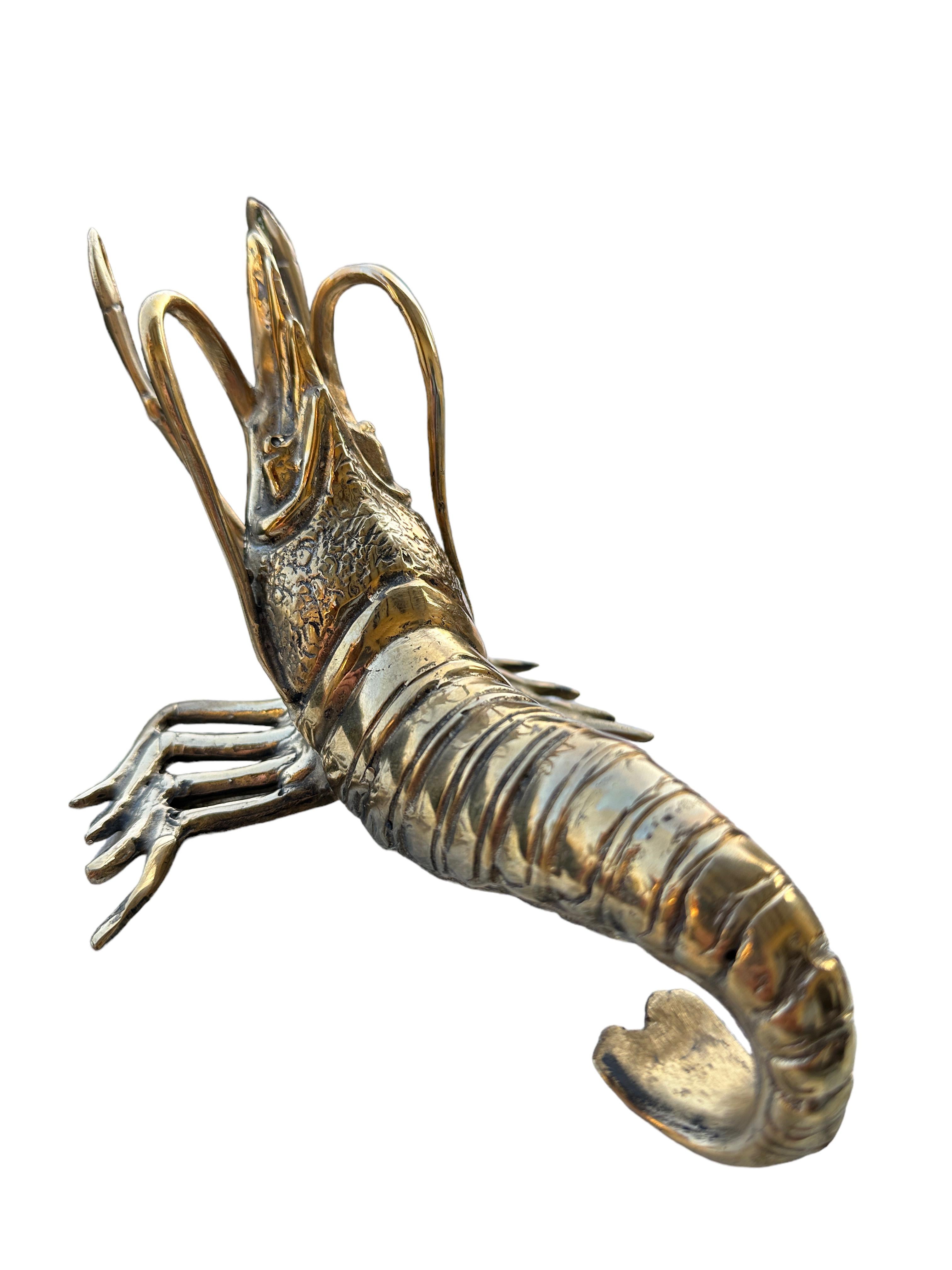 Hand-Crafted Beautiful Lobster Sculpture Brass Bronze, Vintage, Italy, 1980s For Sale