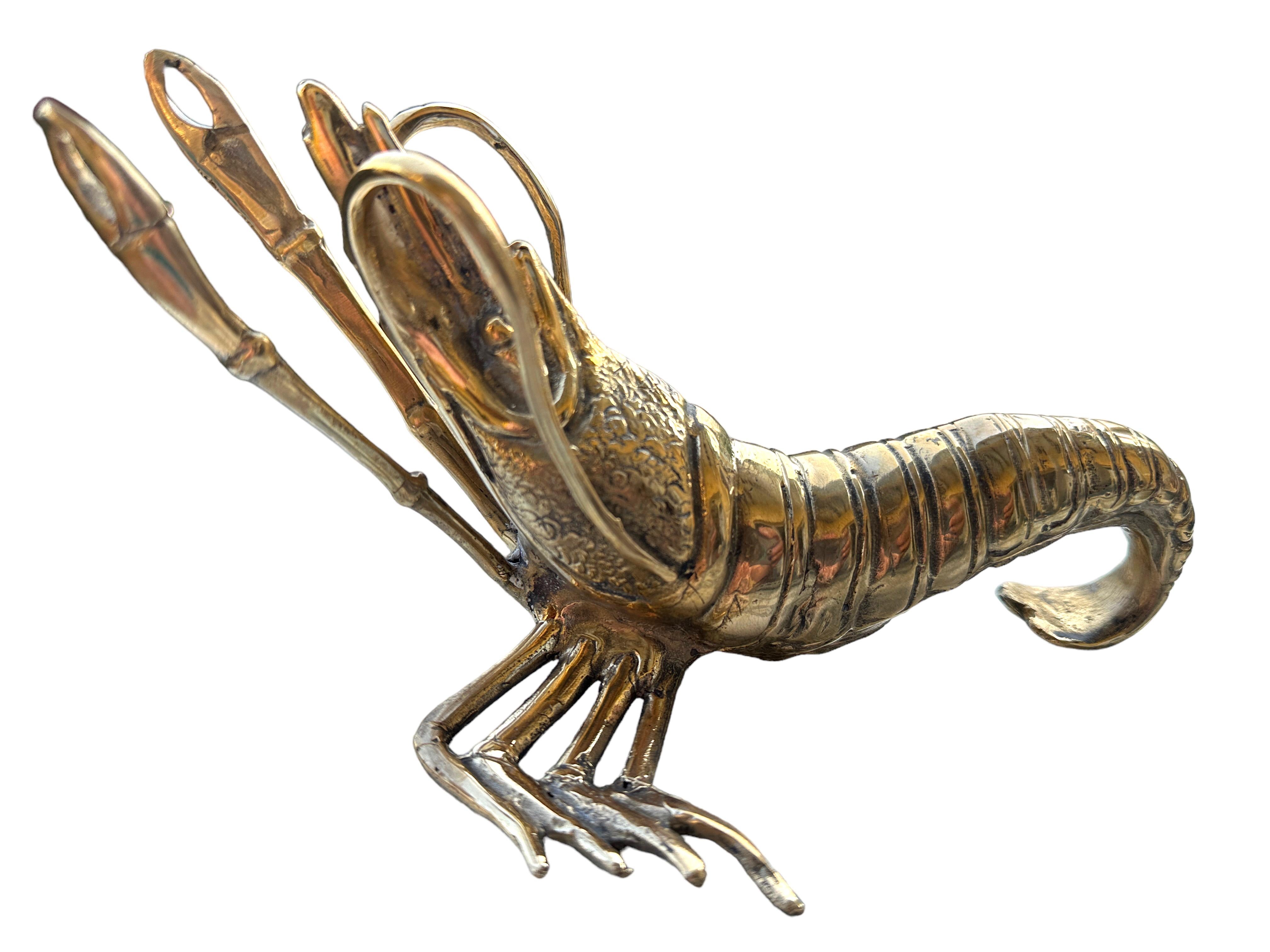 Beautiful Lobster Sculpture Brass Bronze, Vintage, Italy, 1980s In Good Condition For Sale In Nuernberg, DE
