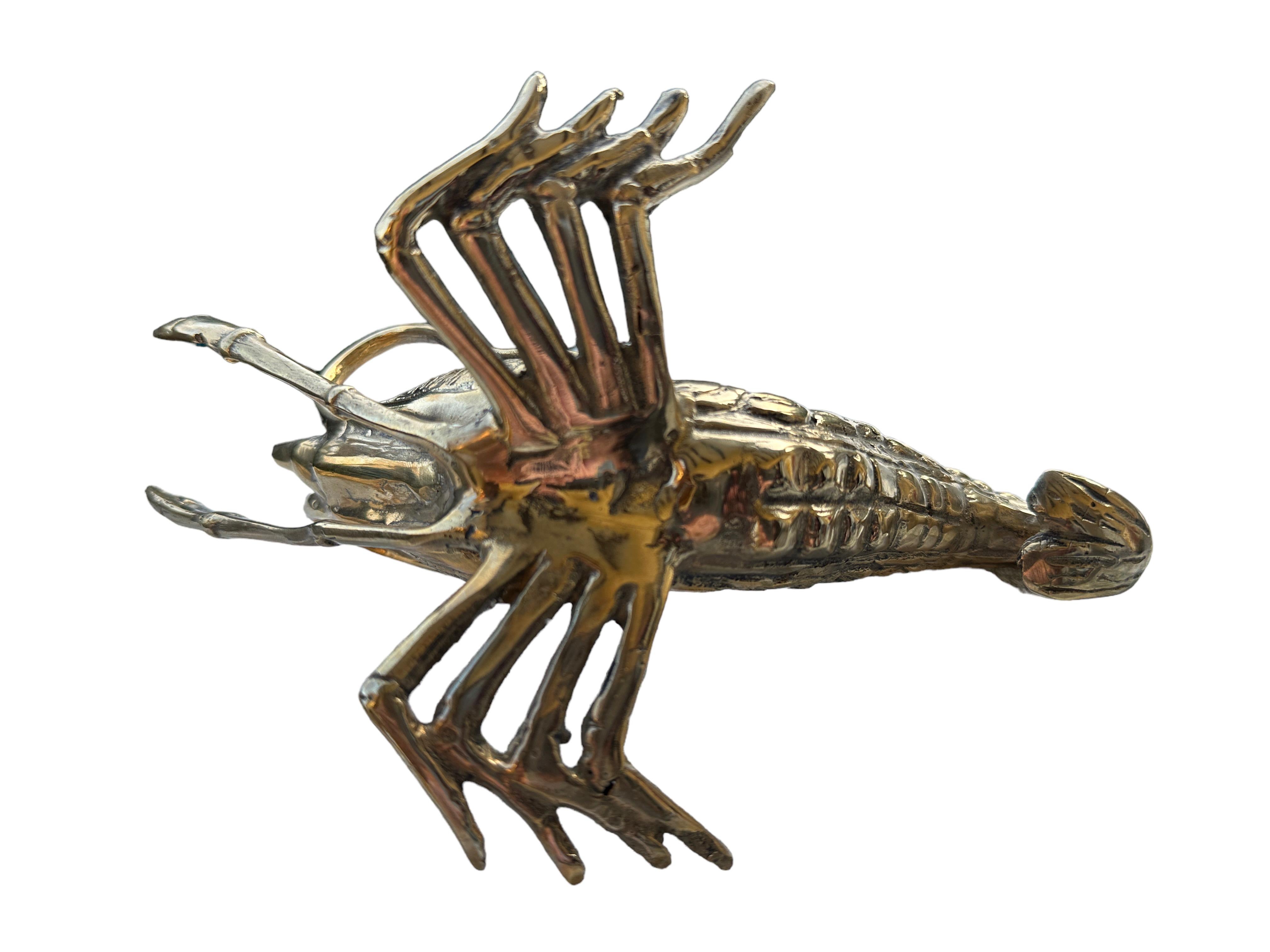 Late 20th Century Beautiful Lobster Sculpture Brass Bronze, Vintage, Italy, 1980s For Sale