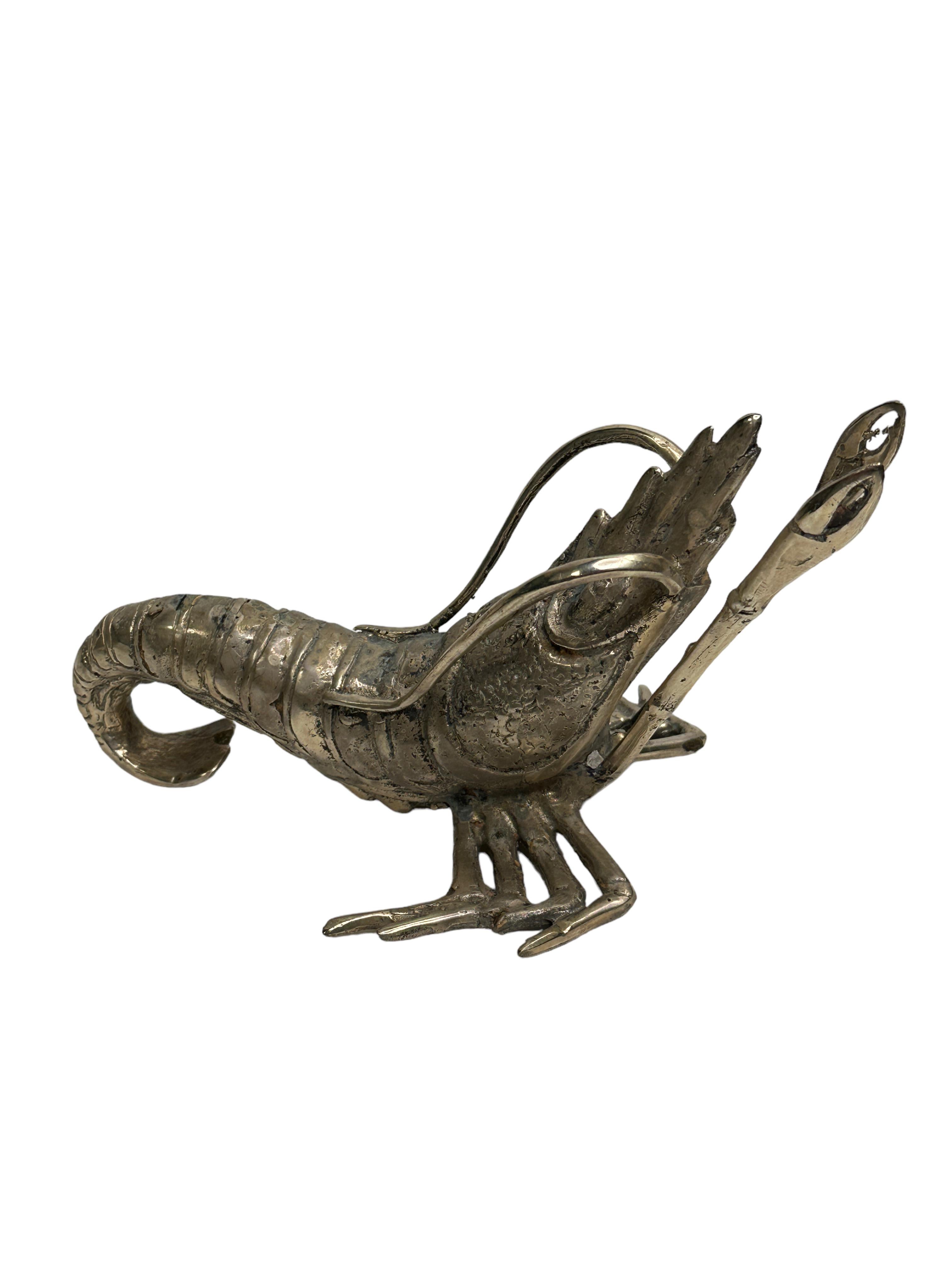 Mid-Century Modern Beautiful Lobster Sculpture Nickeled Metal, Vintage, Italy, 1980s For Sale