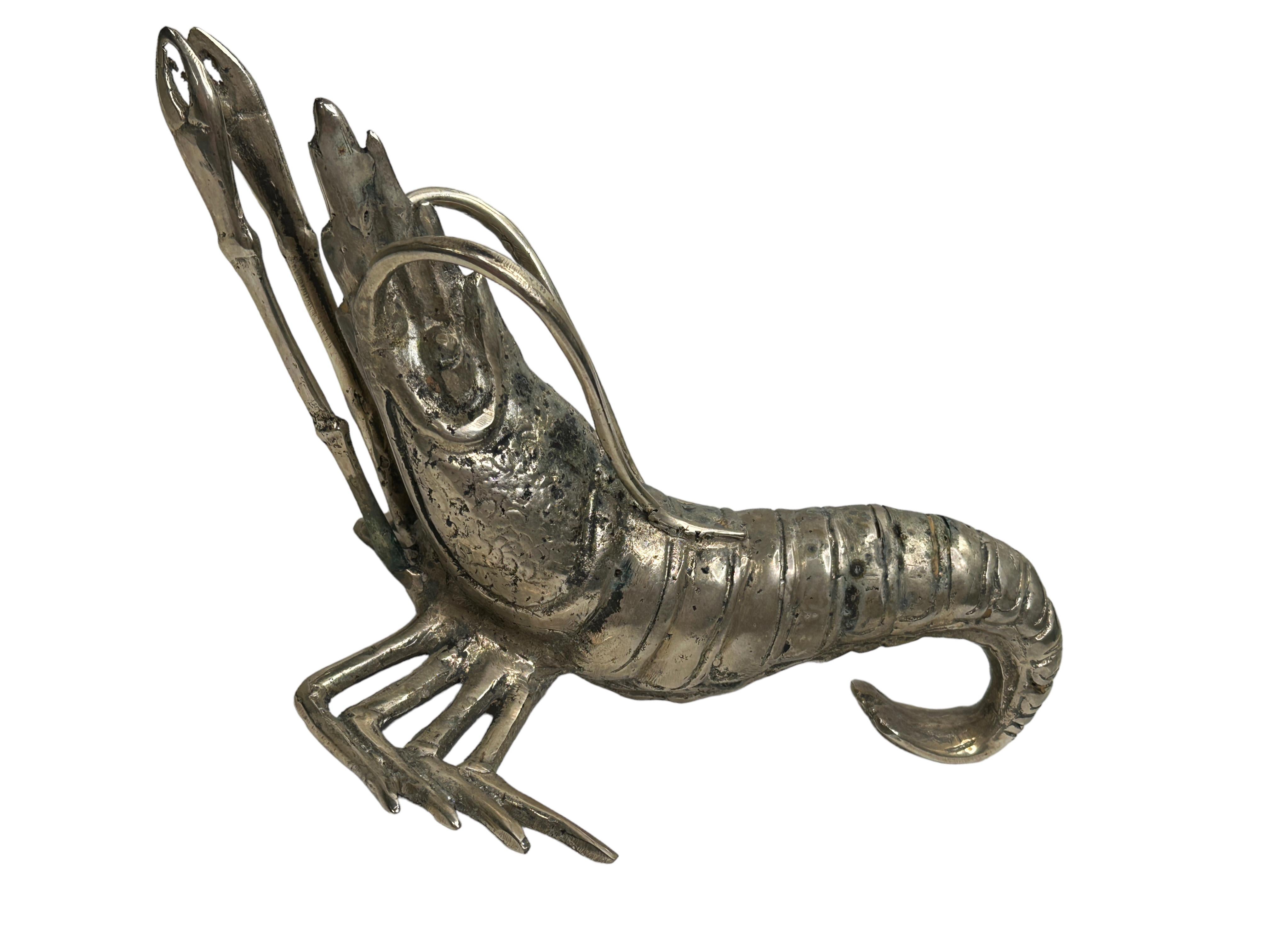 Hand-Crafted Beautiful Lobster Sculpture Nickeled Metal, Vintage, Italy, 1980s For Sale