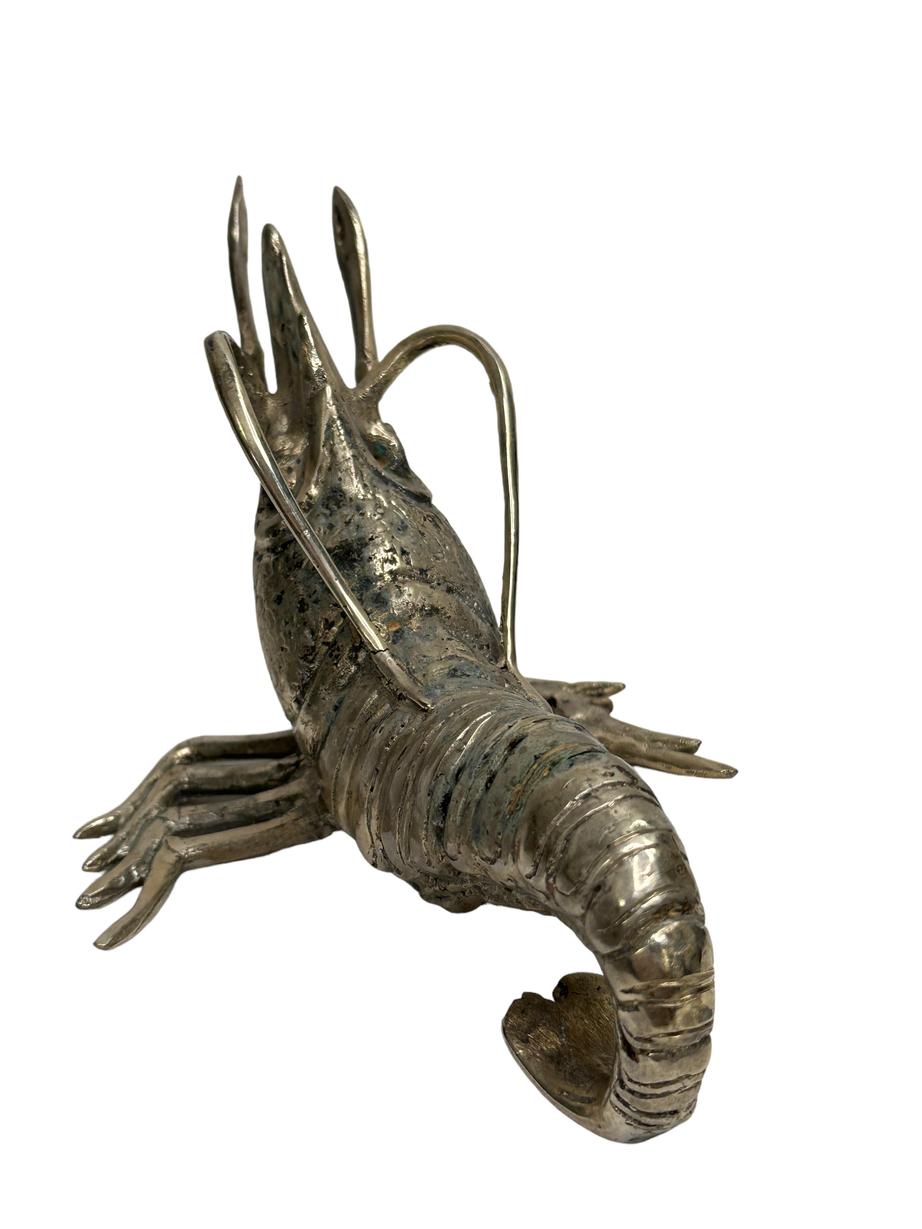 Beautiful Lobster Sculpture Nickeled Metal, Vintage, Italy, 1980s In Good Condition For Sale In Nuernberg, DE
