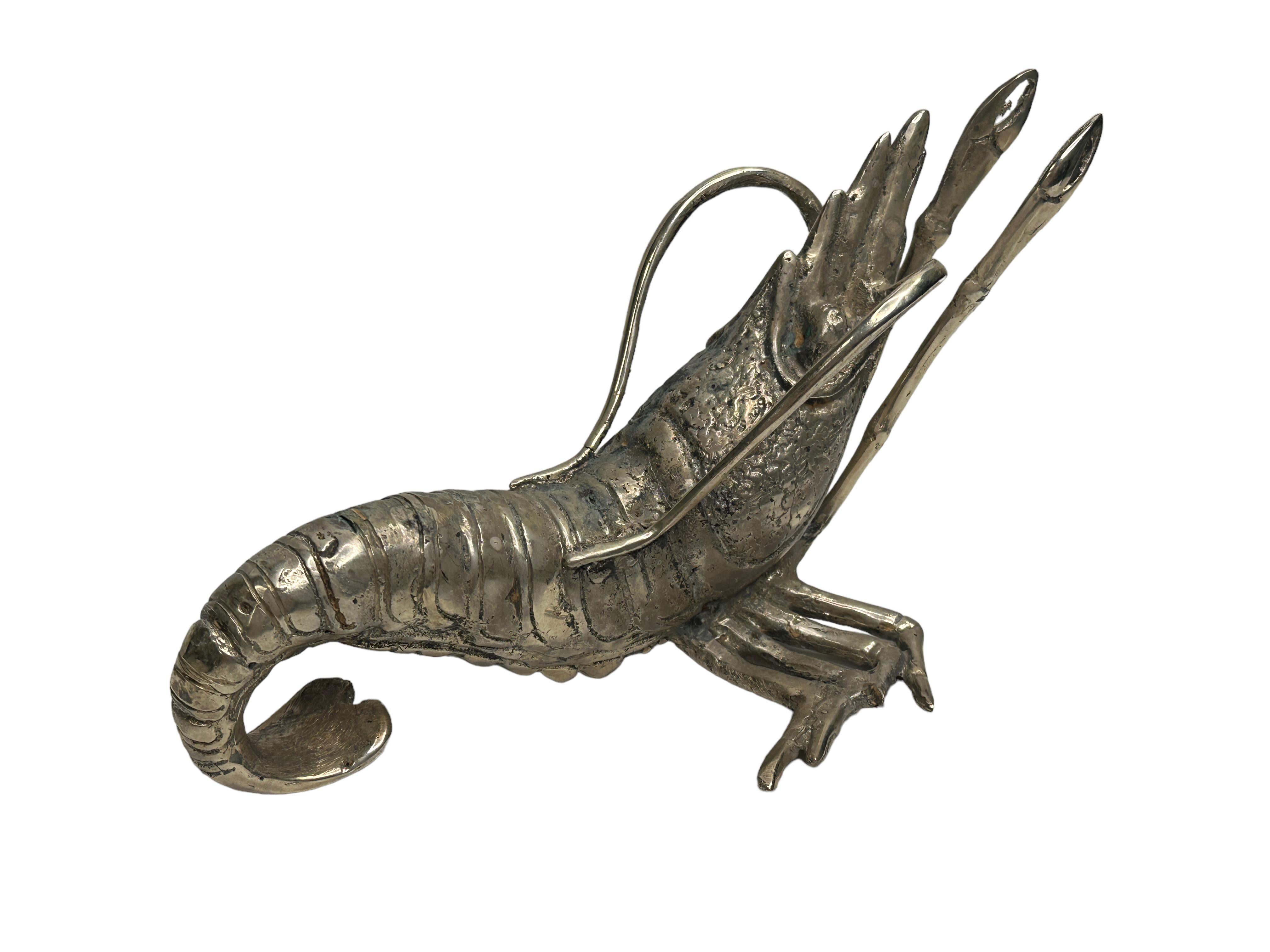 Late 20th Century Beautiful Lobster Sculpture Nickeled Metal, Vintage, Italy, 1980s For Sale