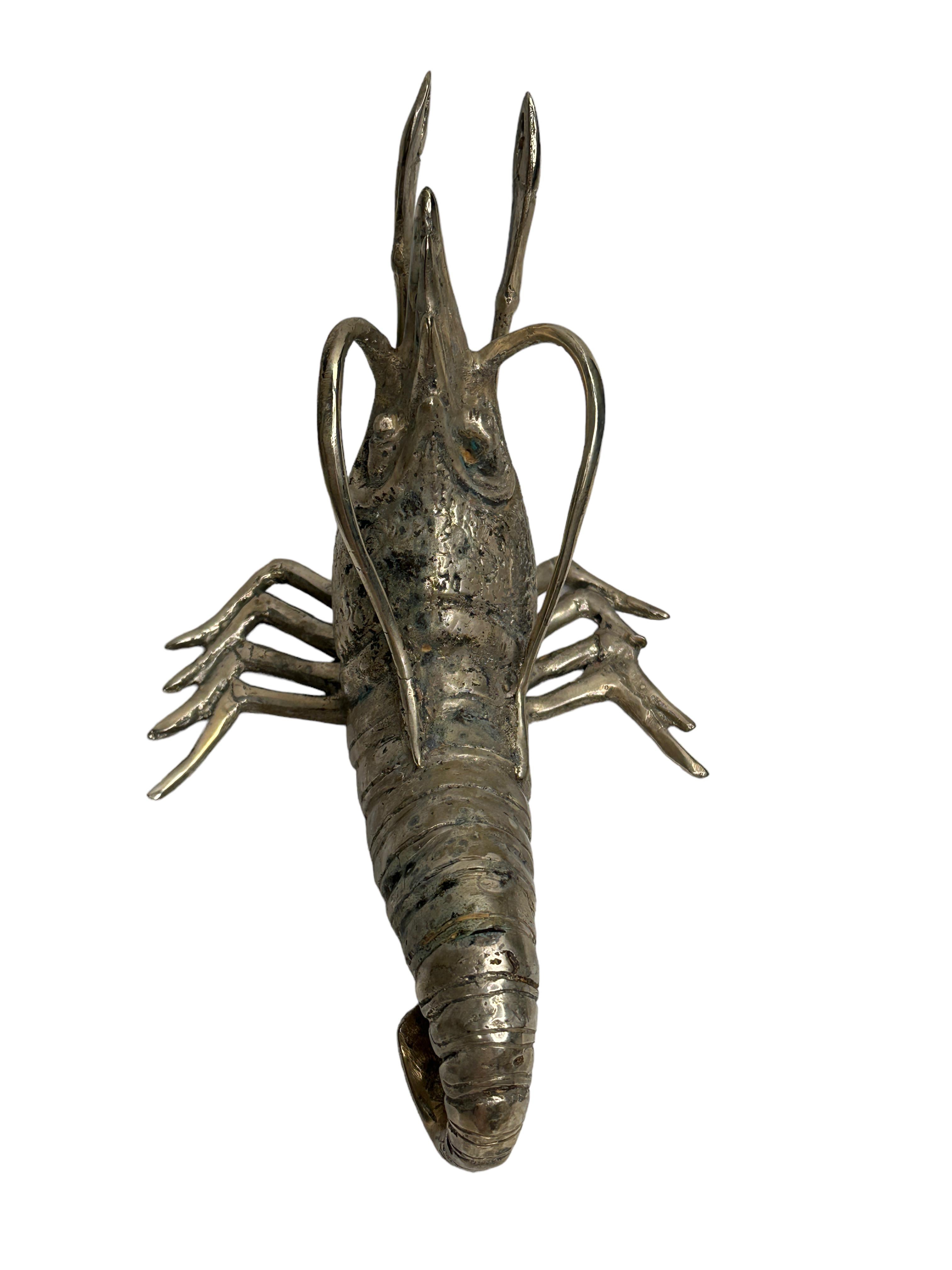 Bronze Beautiful Lobster Sculpture Nickeled Metal, Vintage, Italy, 1980s For Sale