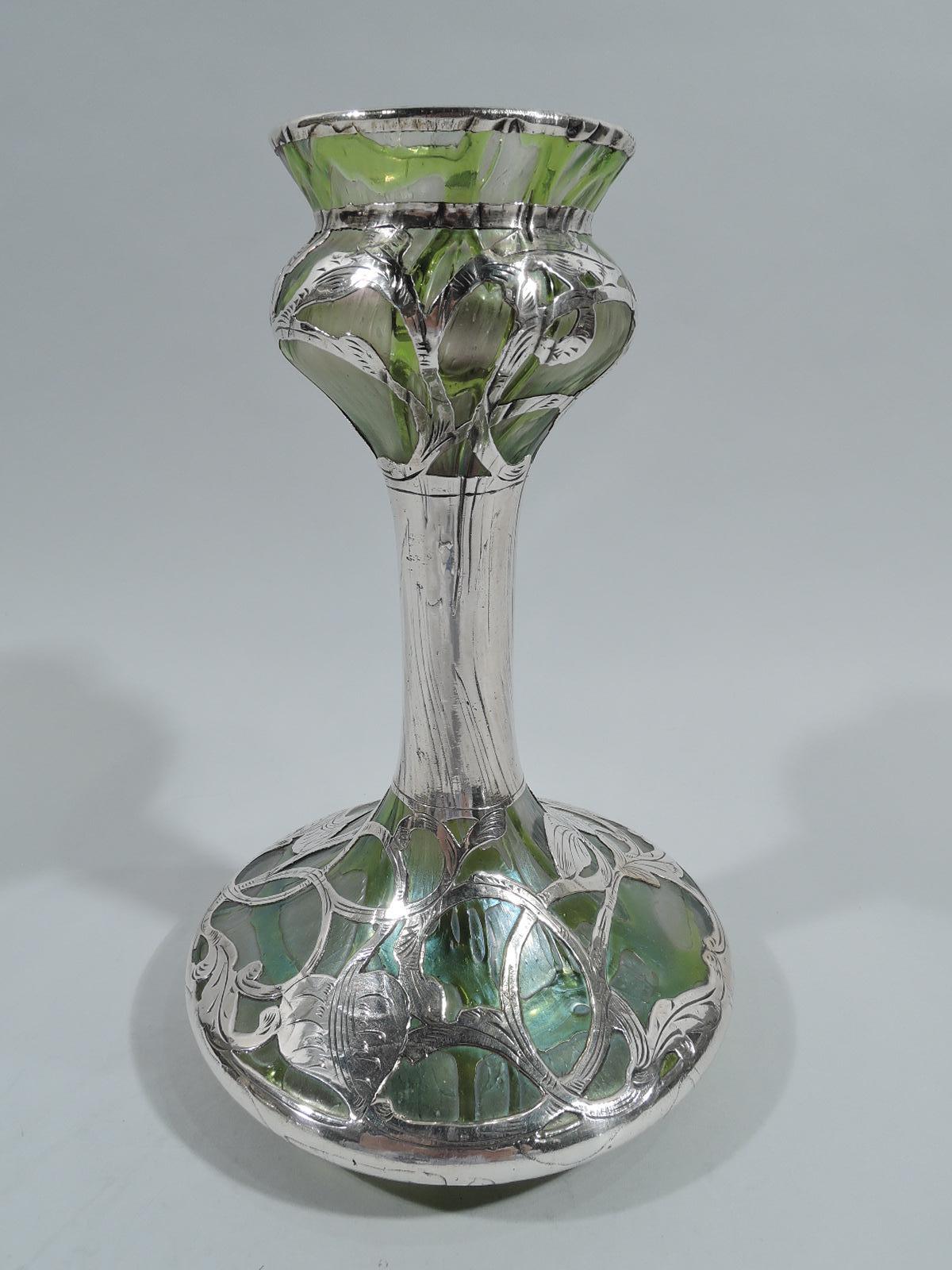 Austrian Beautiful Loetz Art Nouveau Silver Overlay Vase