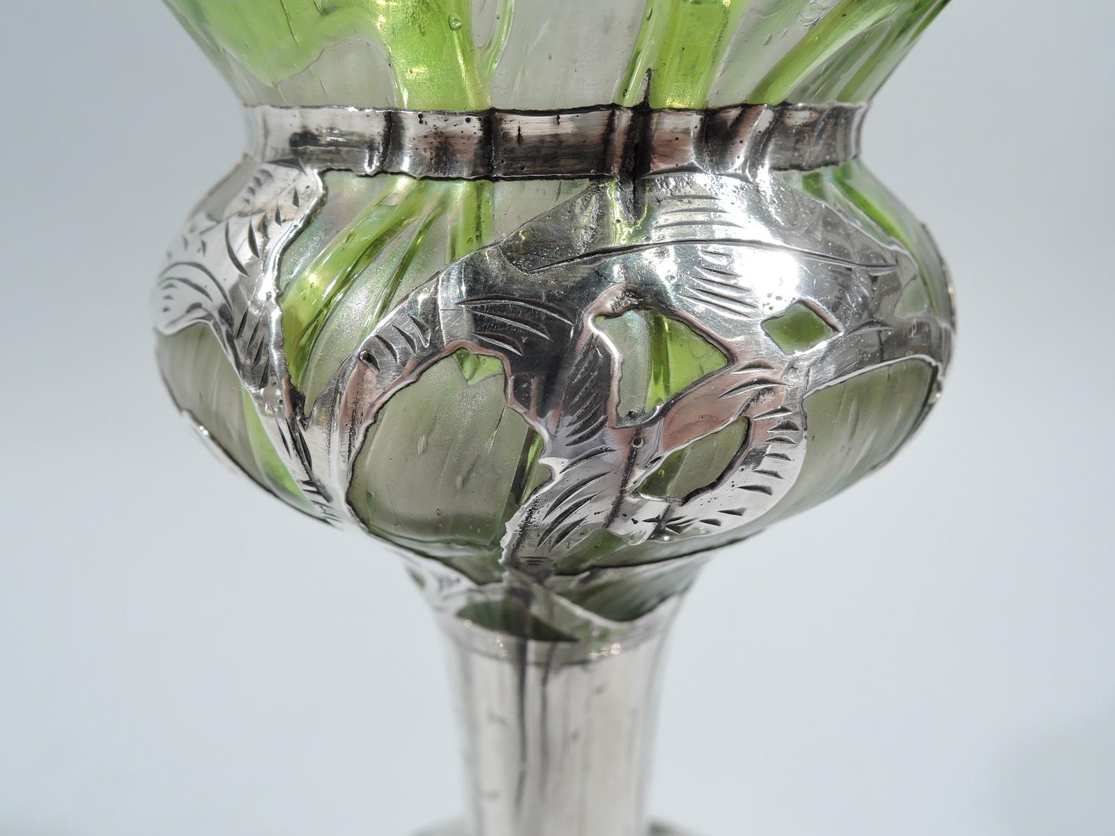 20th Century Beautiful Loetz Art Nouveau Silver Overlay Vase