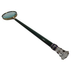Beautiful Long-Handled Magnifying Glass in Nephrite, Crystal, & Enamel