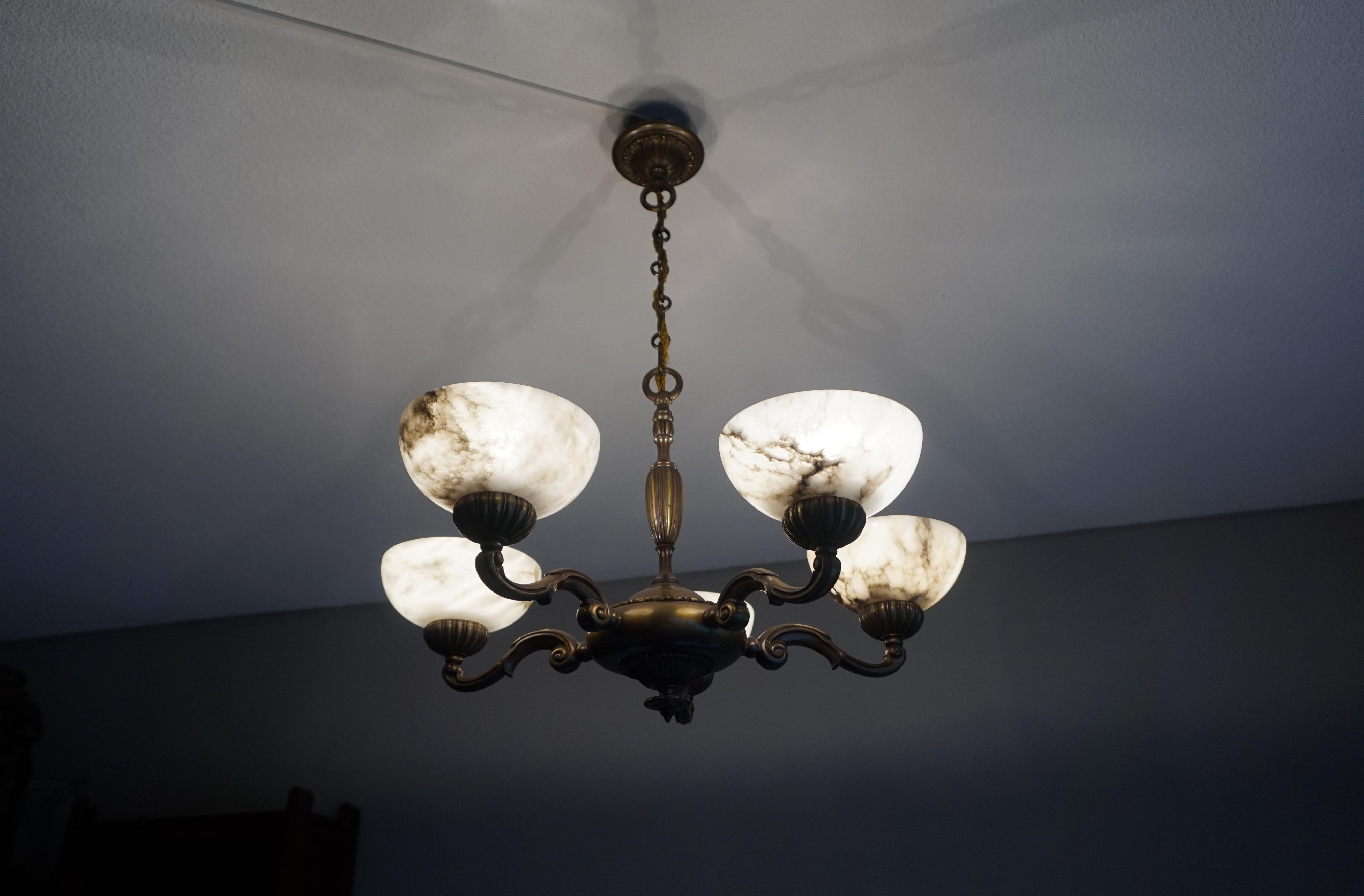 Beautiful Looking Classical Style Brass and Alabaster Chandelier / Light Fixture 1