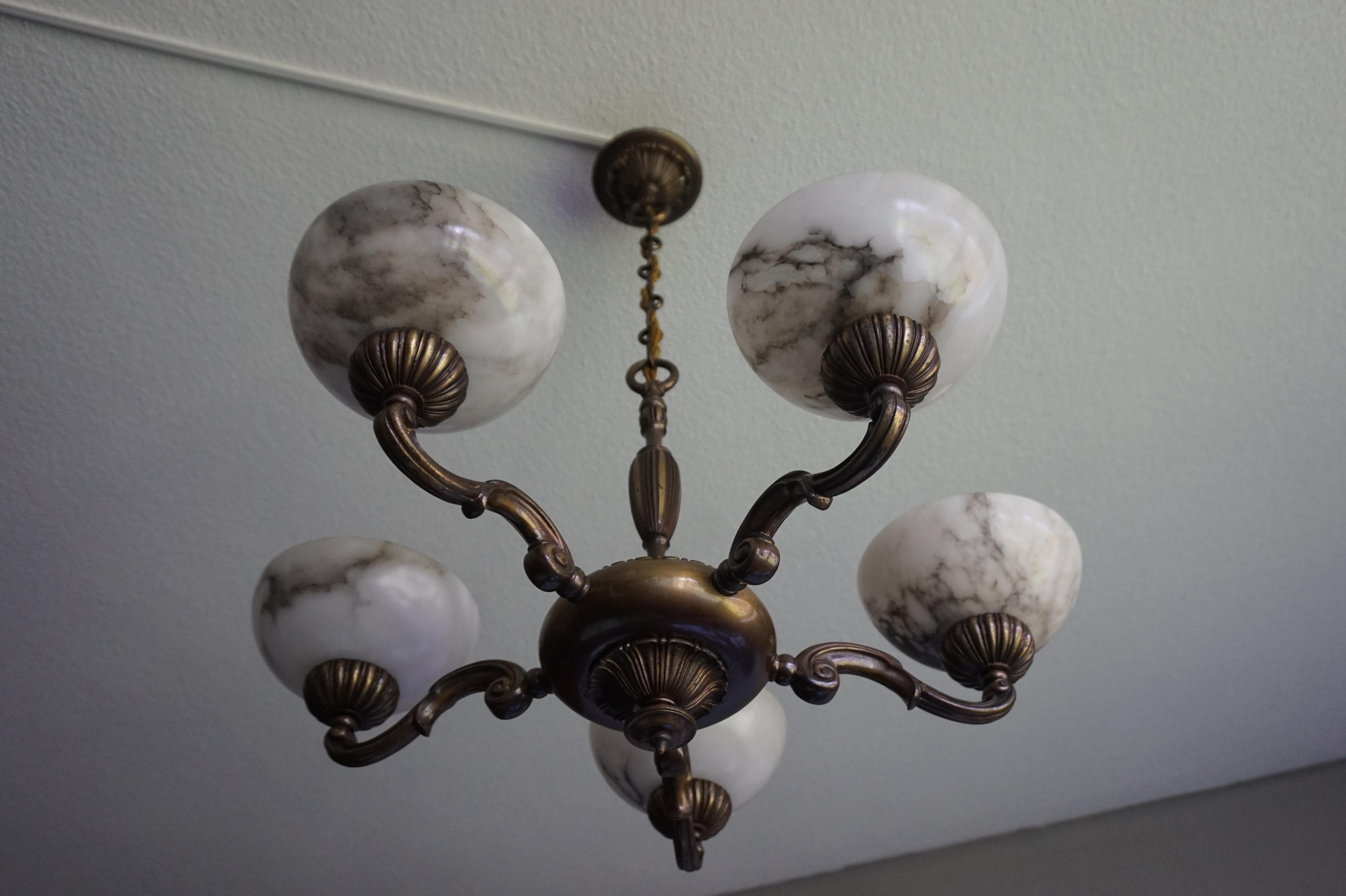 Beautiful Looking Classical Style Brass and Alabaster Chandelier / Light Fixture 3