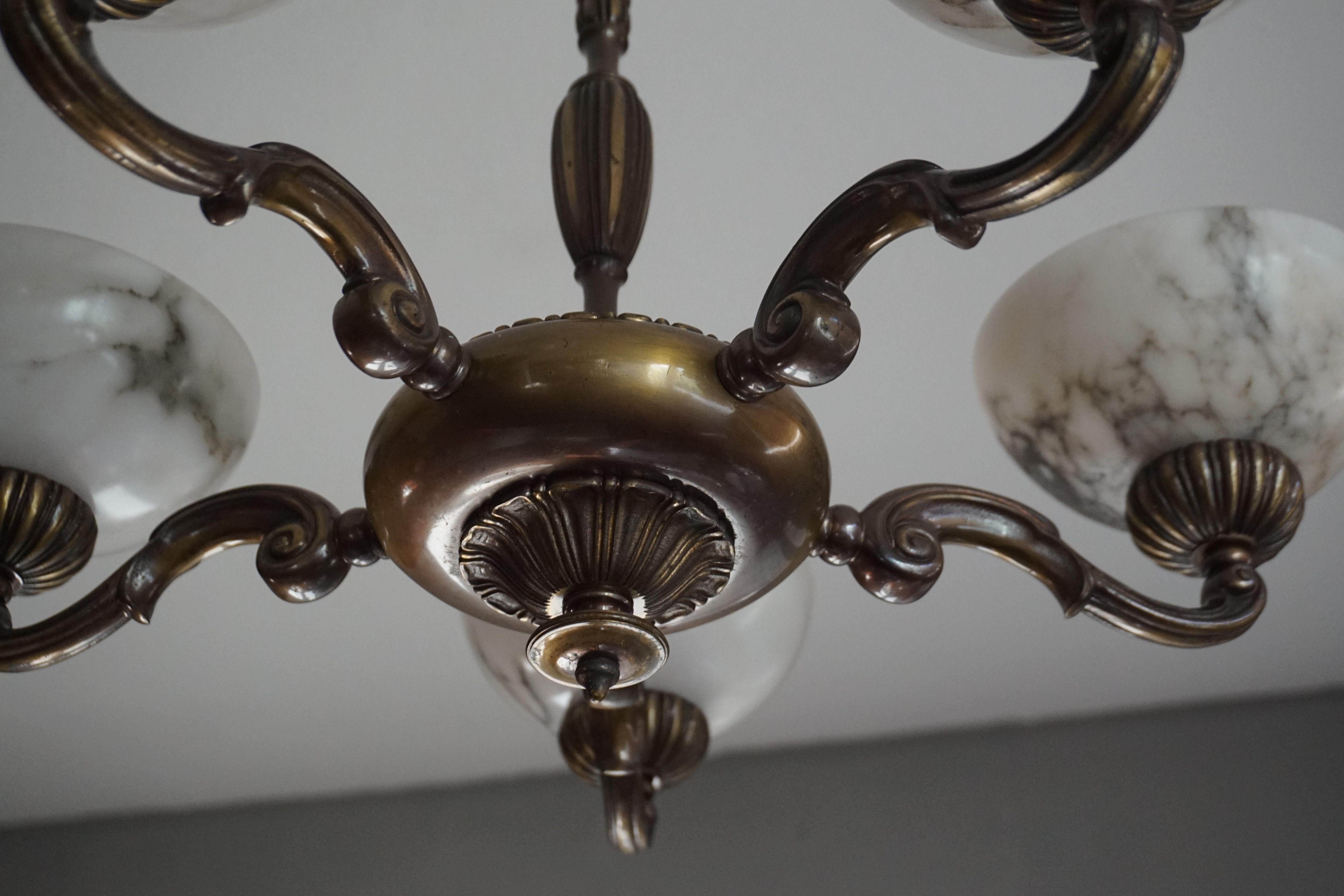 Beautiful Looking Classical Style Brass and Alabaster Chandelier / Light Fixture 4