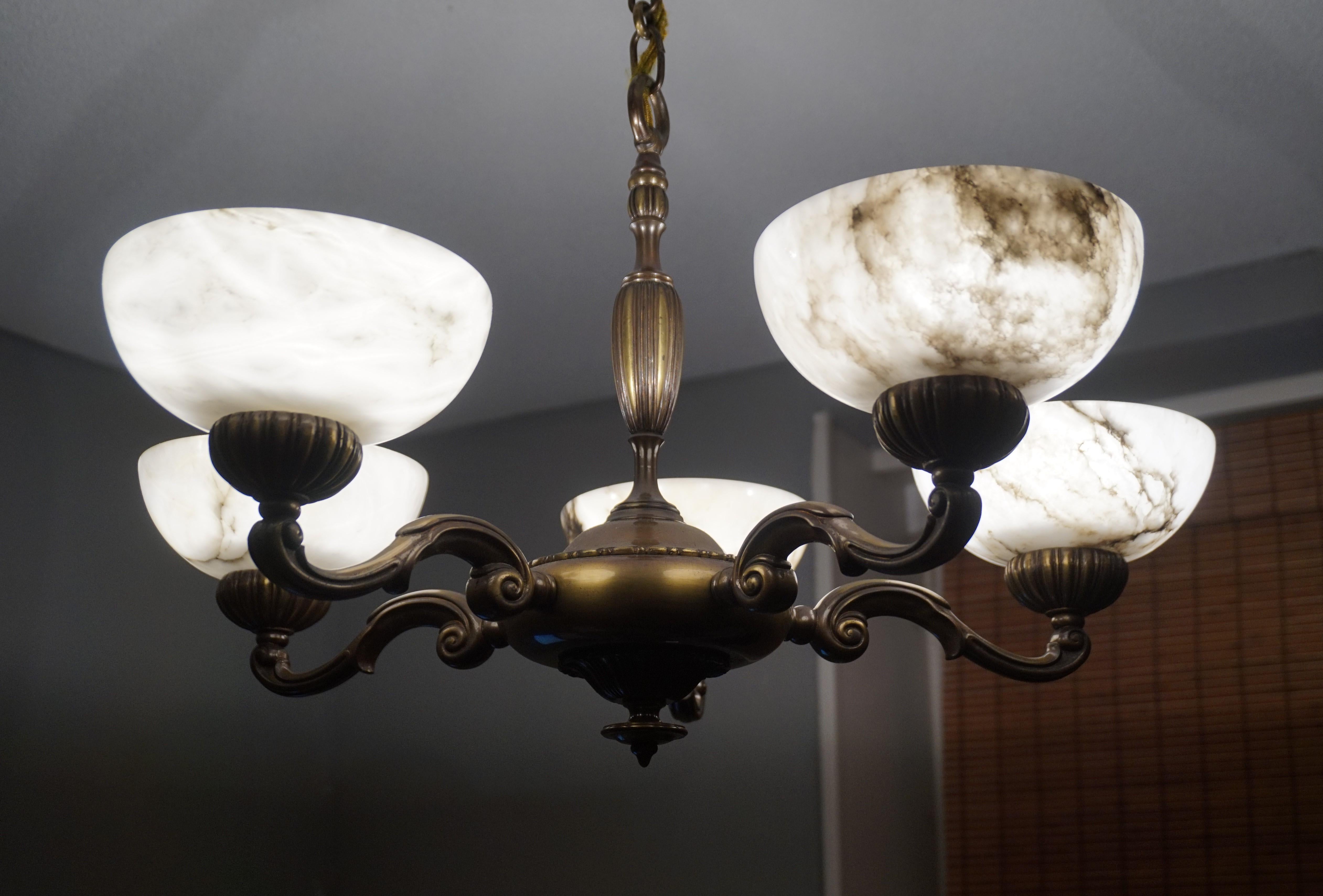 Beautiful Looking Classical Style Brass and Alabaster Chandelier / Light Fixture 5