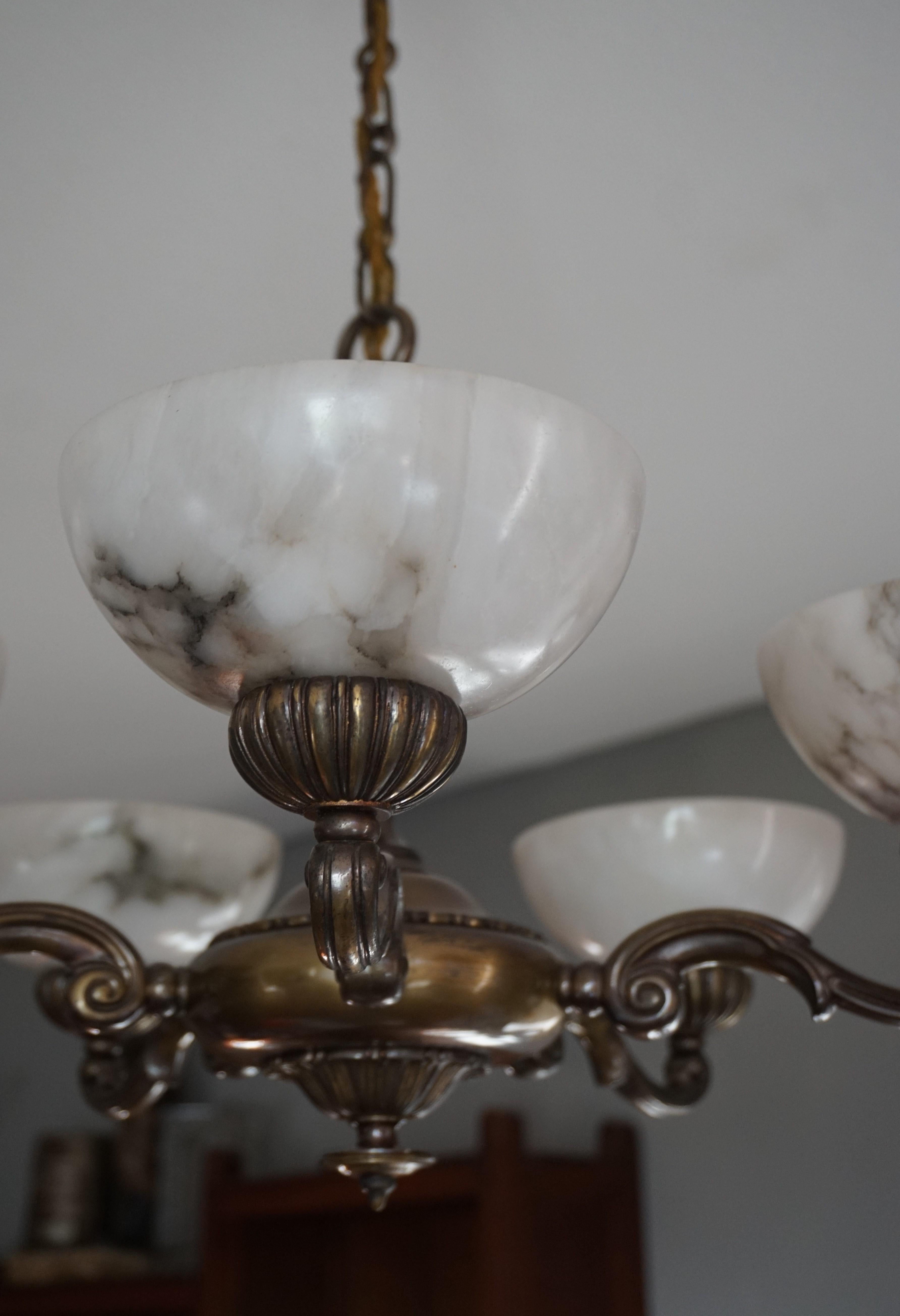 Beautiful Looking Classical Style Brass and Alabaster Chandelier / Light Fixture 6