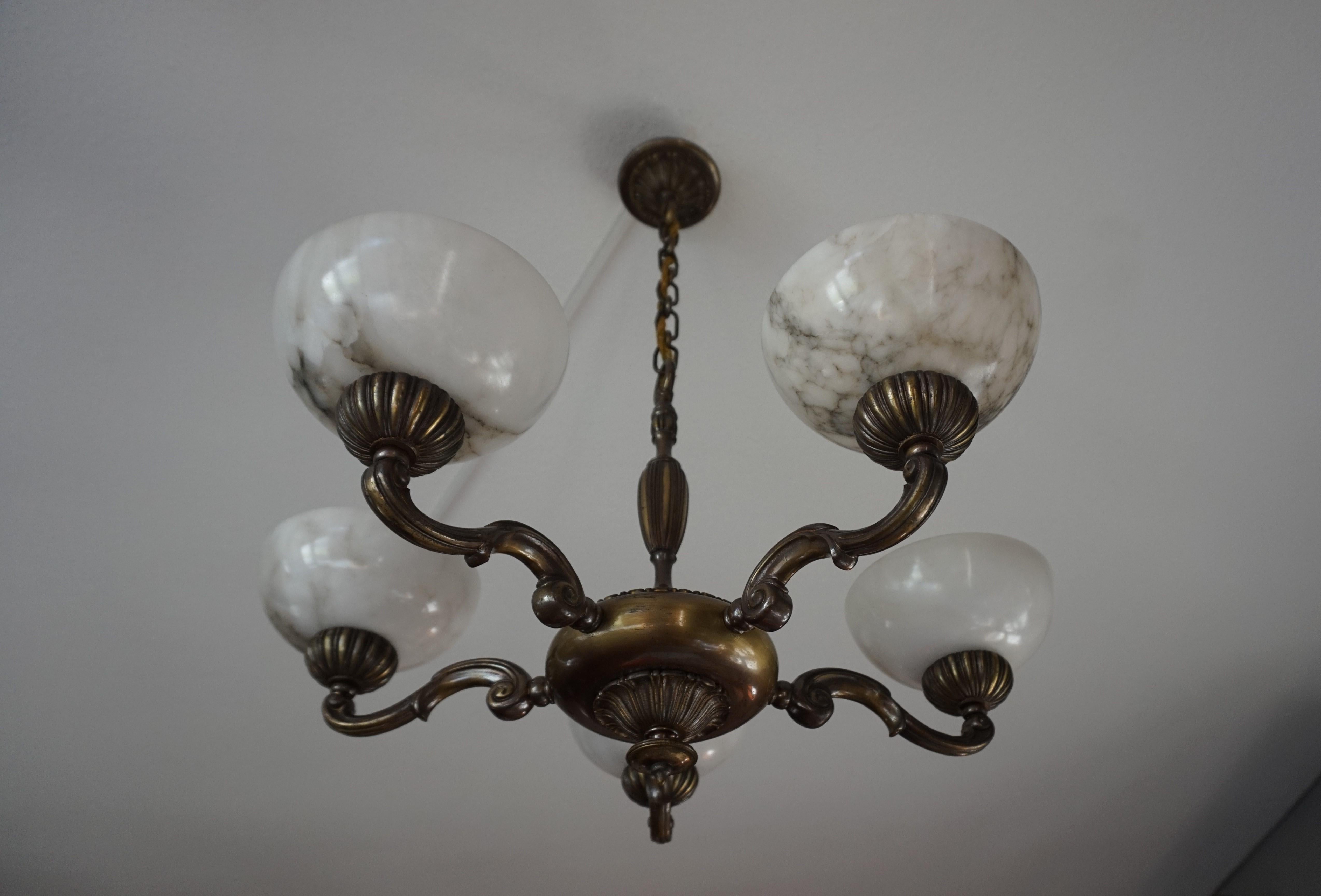 Beautiful Looking Classical Style Brass and Alabaster Chandelier / Light Fixture 7