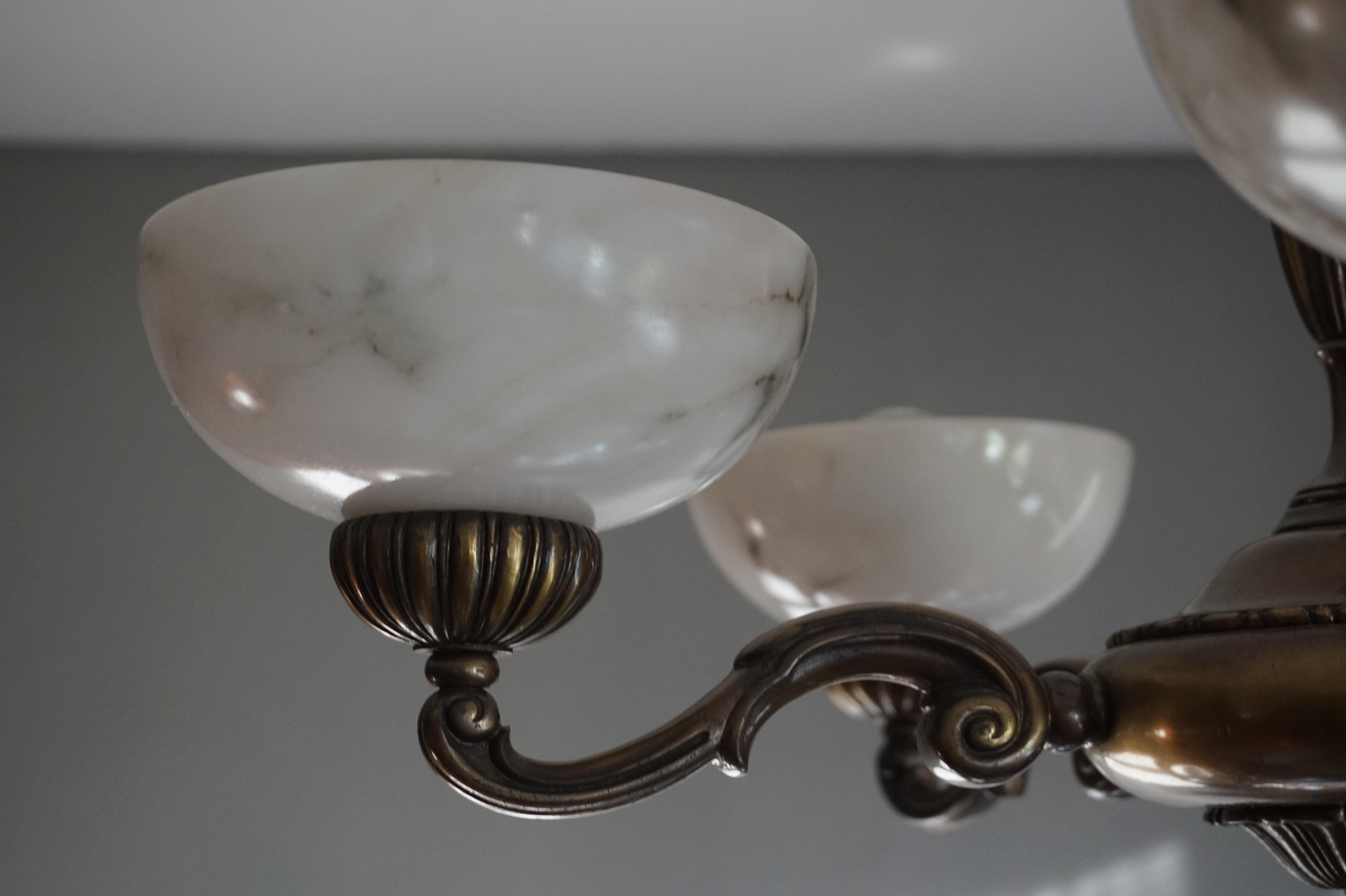 Beautiful Looking Classical Style Brass and Alabaster Chandelier / Light Fixture 8
