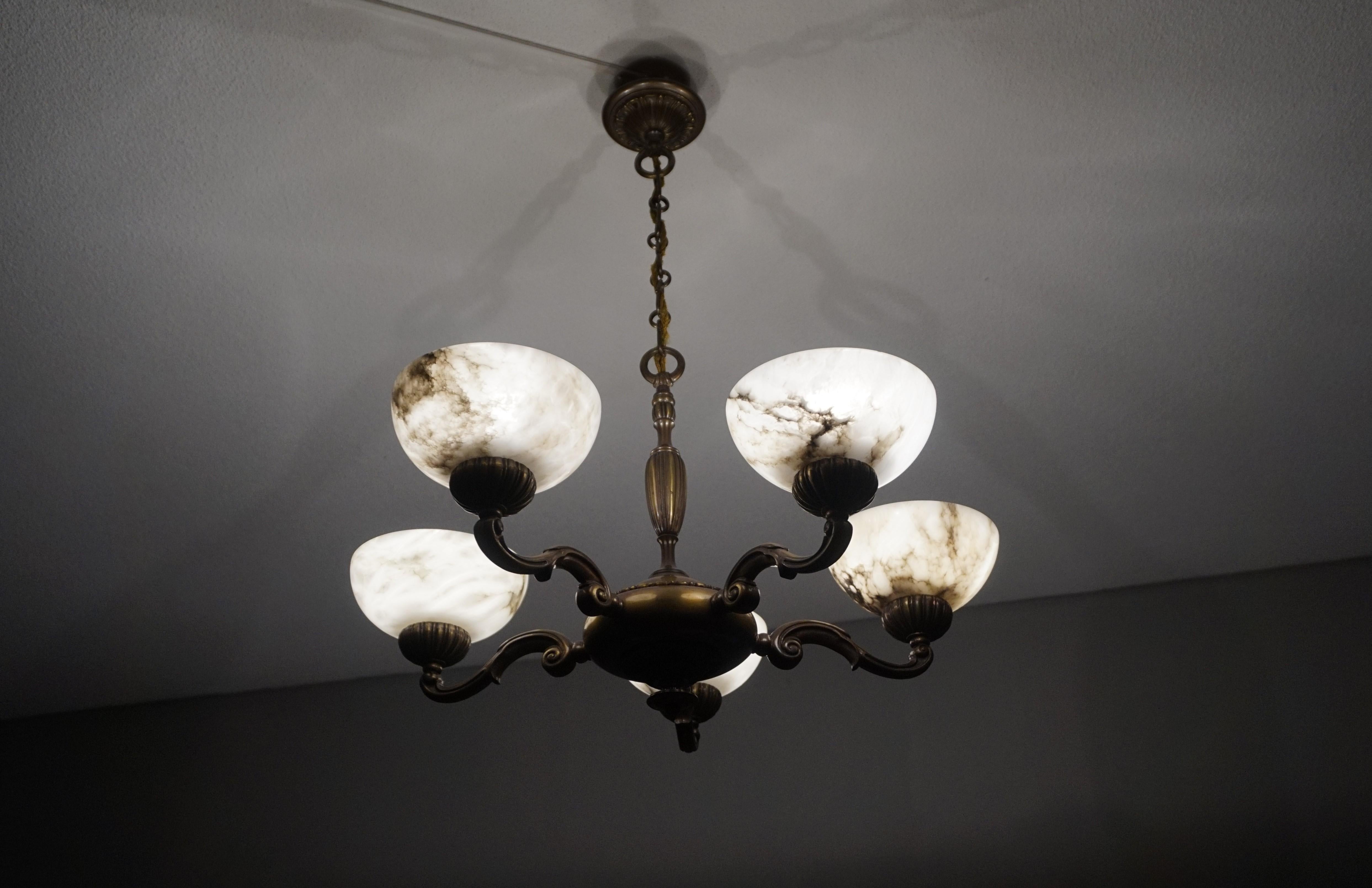 Beautiful Looking Classical Style Brass and Alabaster Chandelier / Light Fixture 9