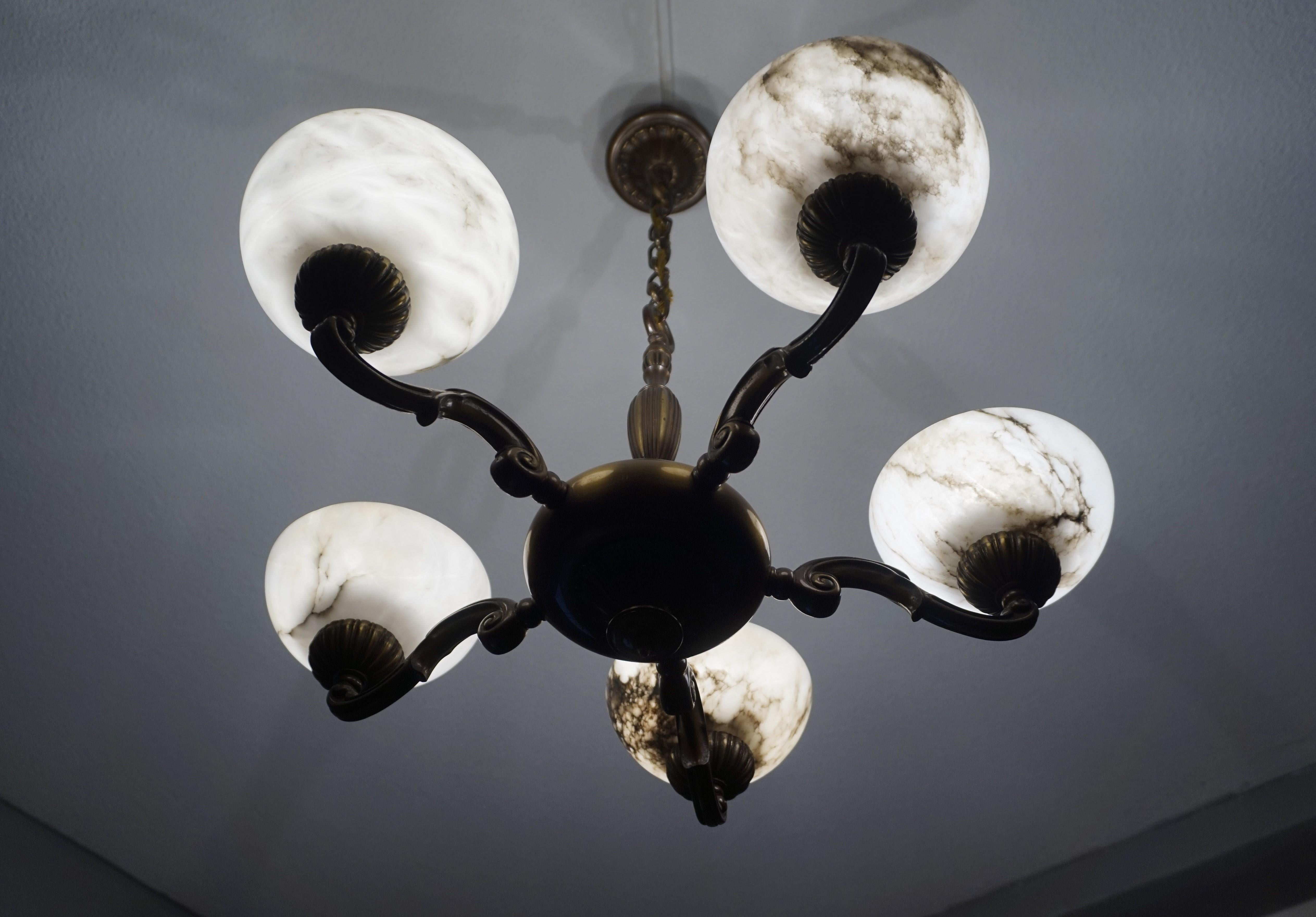 Beautiful Looking Classical Style Brass and Alabaster Chandelier / Light Fixture 10