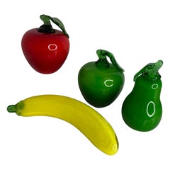 Beautiful Lot of Four Murano Italian Art Glass Vegetable Fruit, Italy, 1980s
