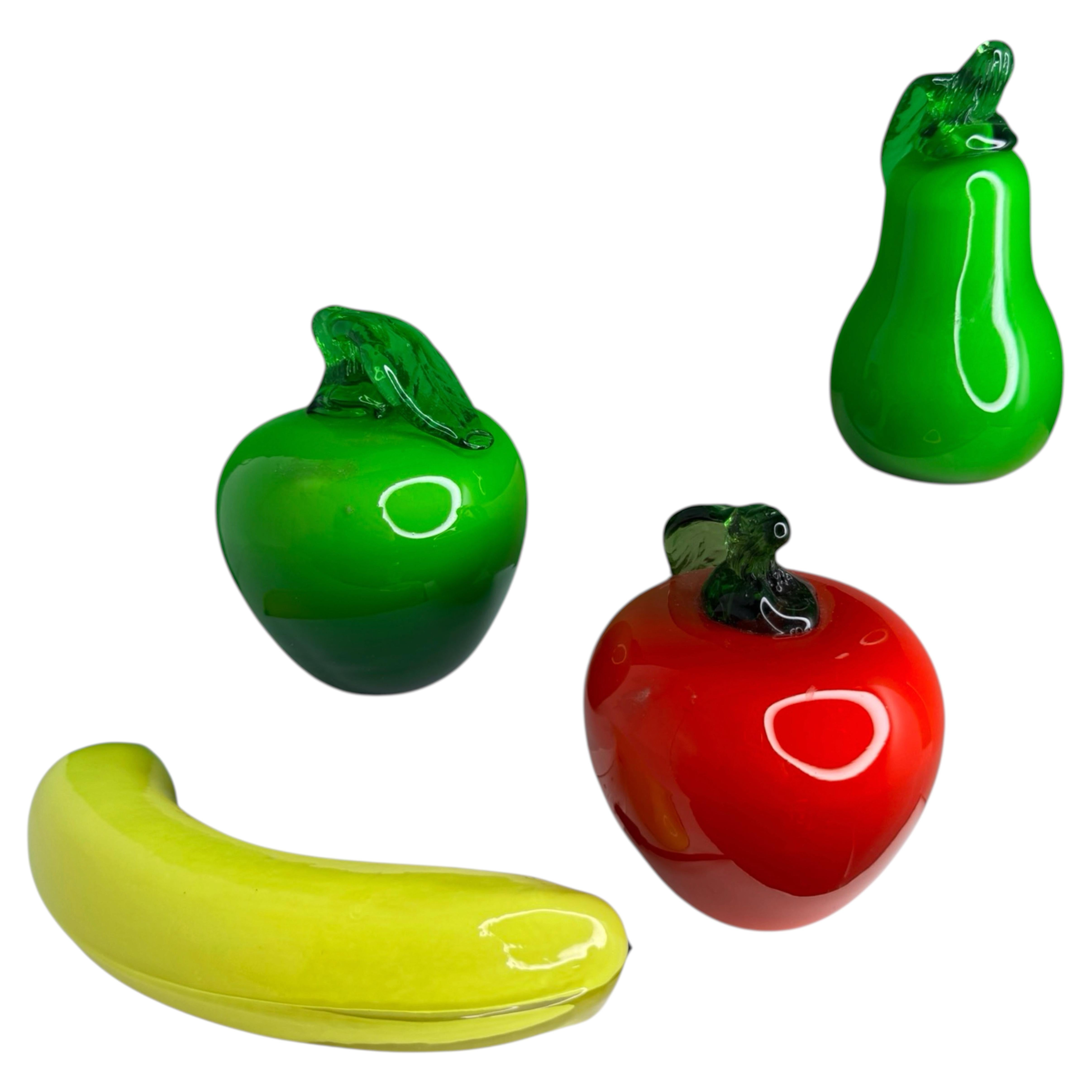 Beautiful Lot of Four Murano Italian Art Glass Vegetable Fruit, Italy, 1980s