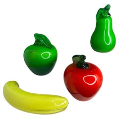 Beautiful Lot of Four Murano Italian Art Glass Vegetable Fruit, Italy, 1980s