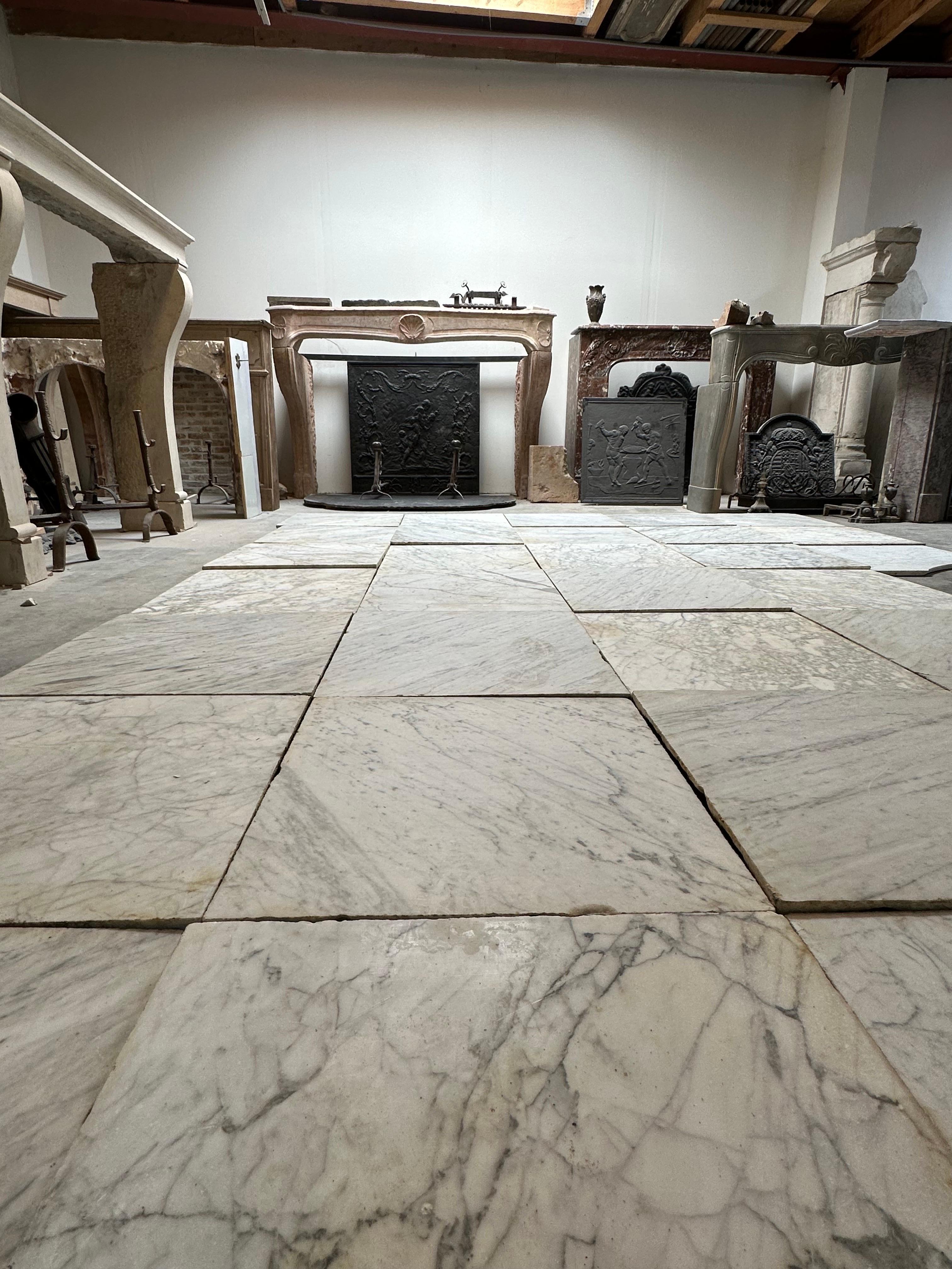 Beautiful Lot Of Reclaimed Antique Carrara Marble Floor Tiles.

These large tiles come from a well sized entrance of a canal house in the city center of Amsterdam.
The have a lovely patina with great presence and history.

As shown here the