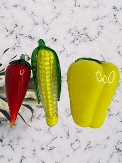 Beautiful Lot of Three Murano Italian Art Glass Vegetable Fruit, Italy, 1980s