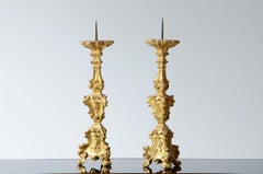 Beautiful Louis XIV pair of carved and gilded wooden candlesticks