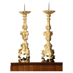 Beautiful Louis XIV pair of carved and gilded wooden candlesticks