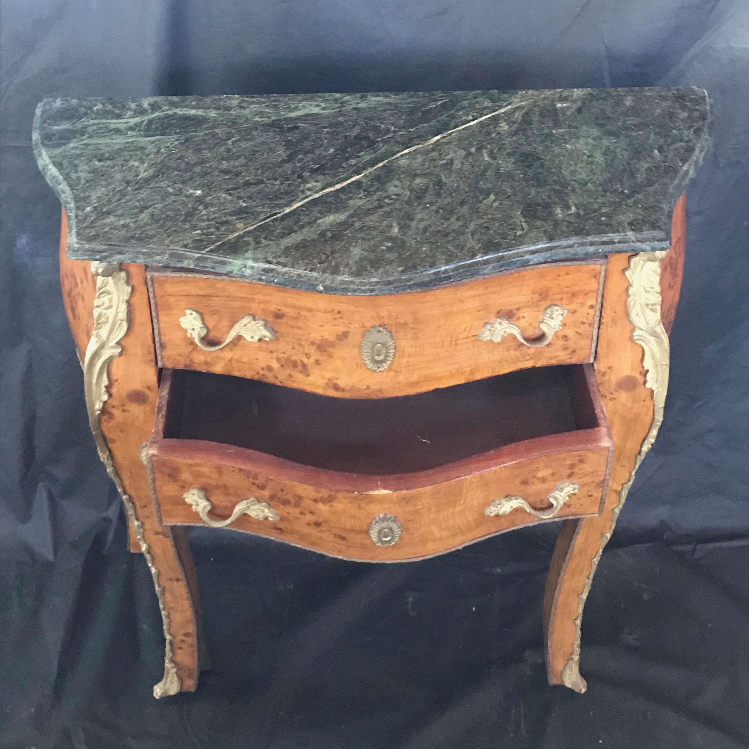 Walnut Beautiful Louis XV Petite Commode Nightstand or Side Table with Marble Top