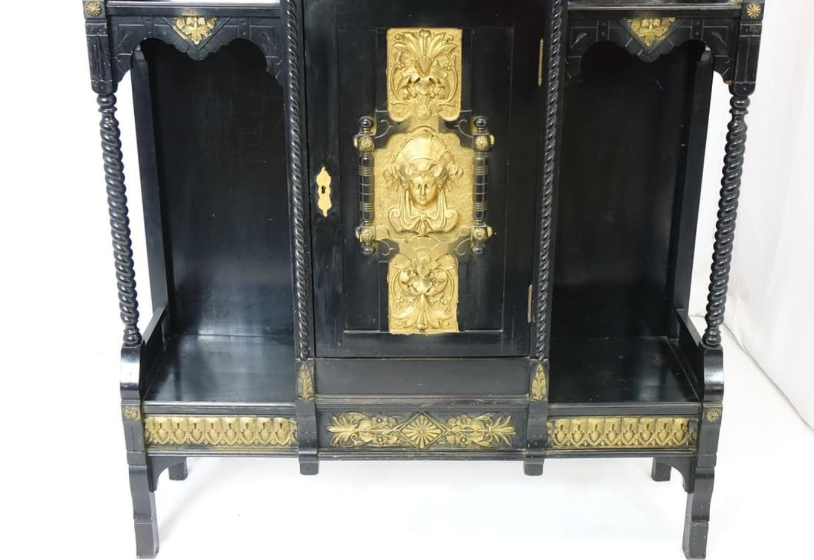 This is a very unique and beautiful French piece of art. Black wood with gilt. Recently restored. Great Condition -(43