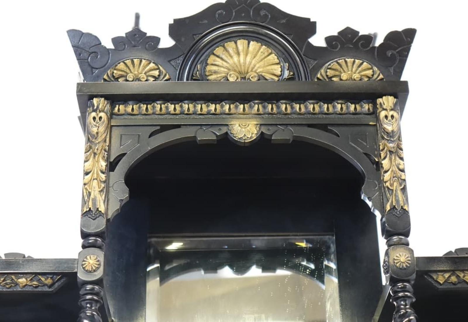 Wood Beautiful Louis XVI Black and Gold French Cabinet For Sale