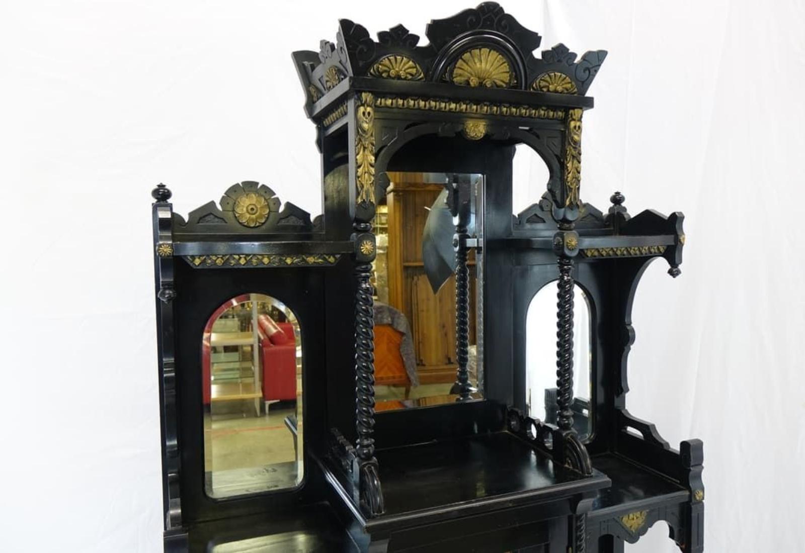 Beautiful Louis XVI Black and Gold French Cabinet For Sale 2