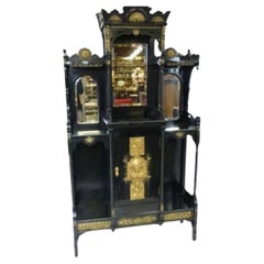 Antique Beautiful Louis XVI Black and Gold French Cabinet