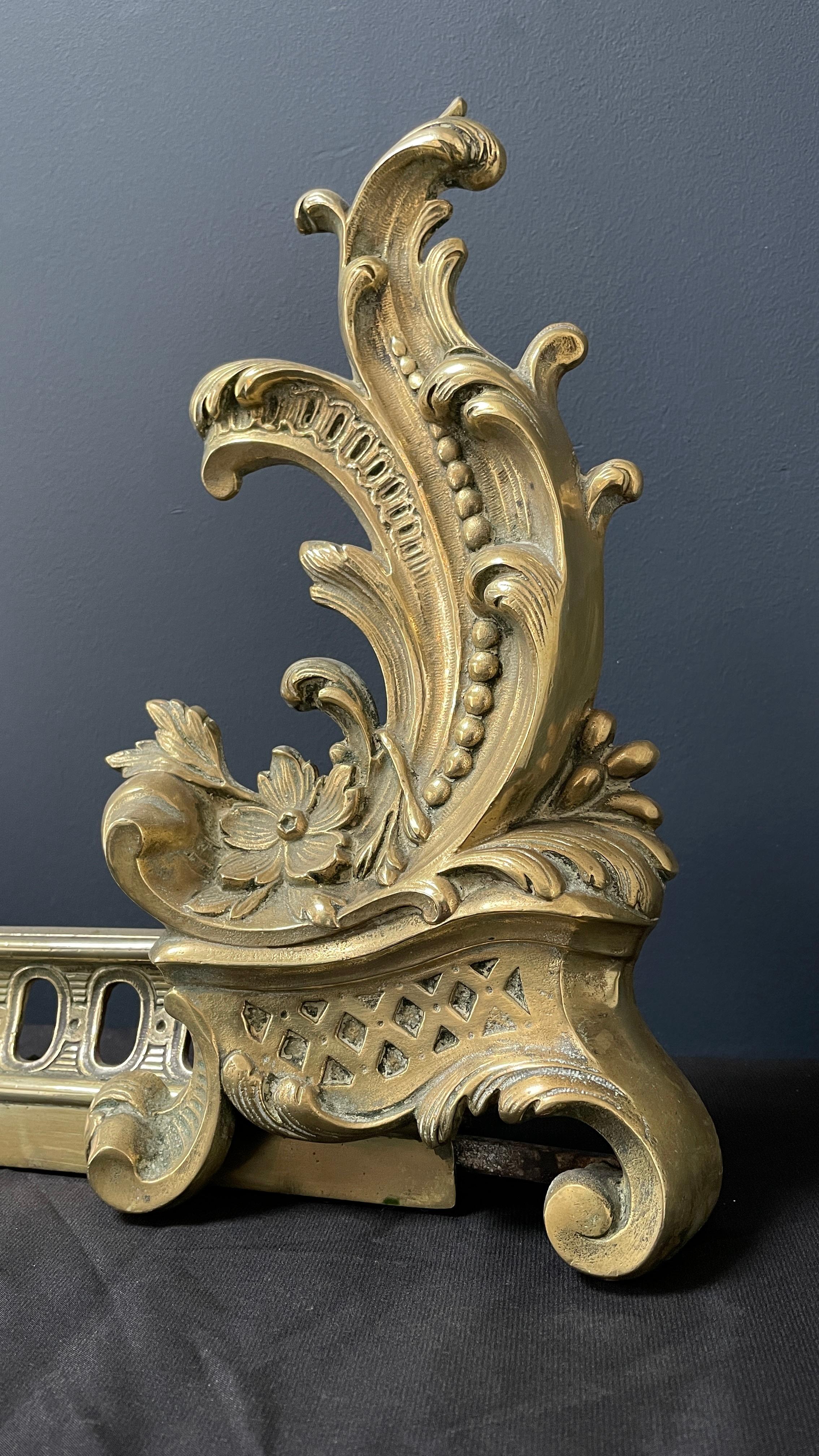 19th Century Beautiful Louis XVI Bronze Adjustable Fireplace Fender For Sale