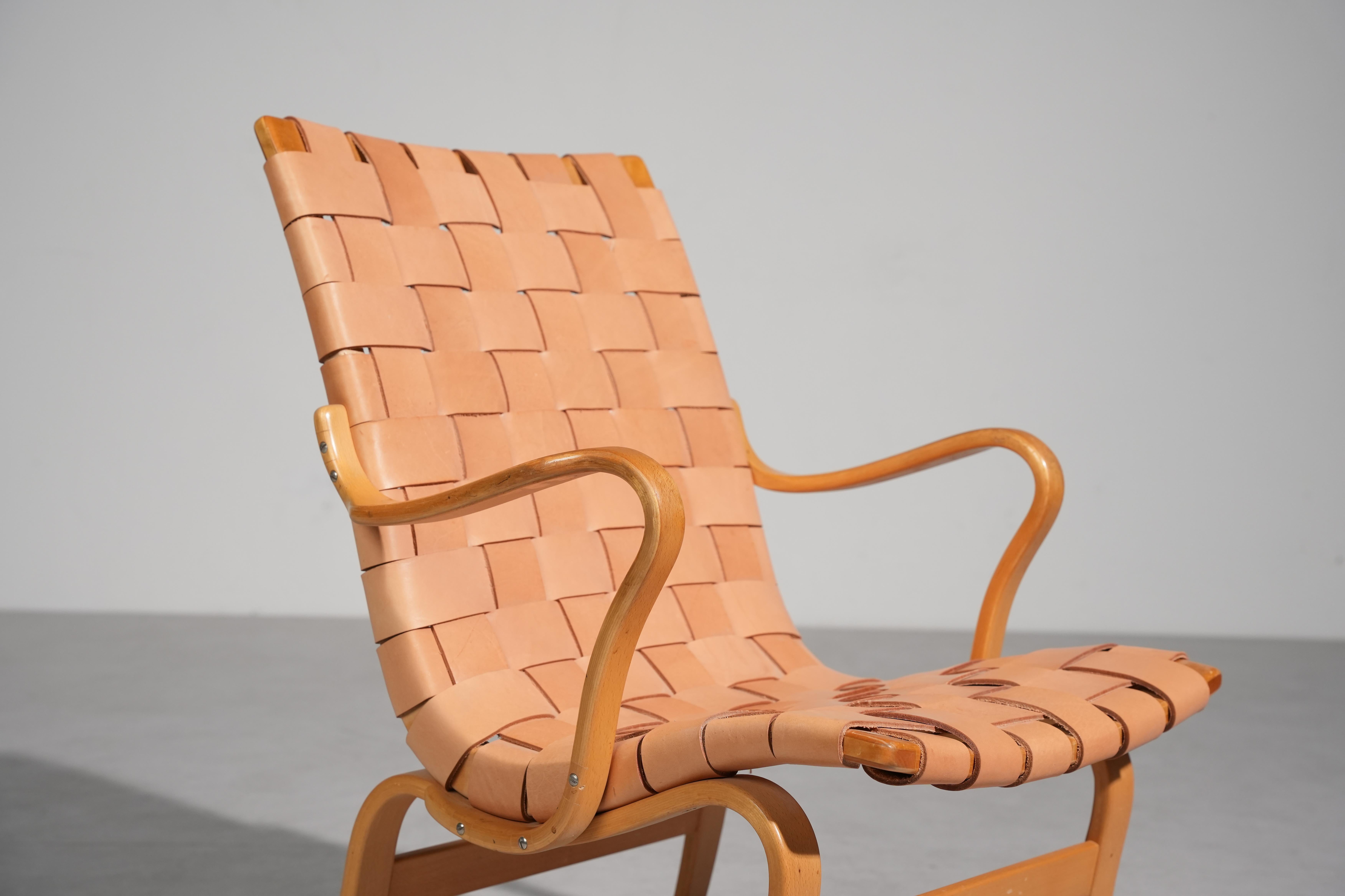 Preciosa Silla Lounge Mod. Eva de Bruno Mathsson, 1960 Suecia nº 1 Cuero en venta