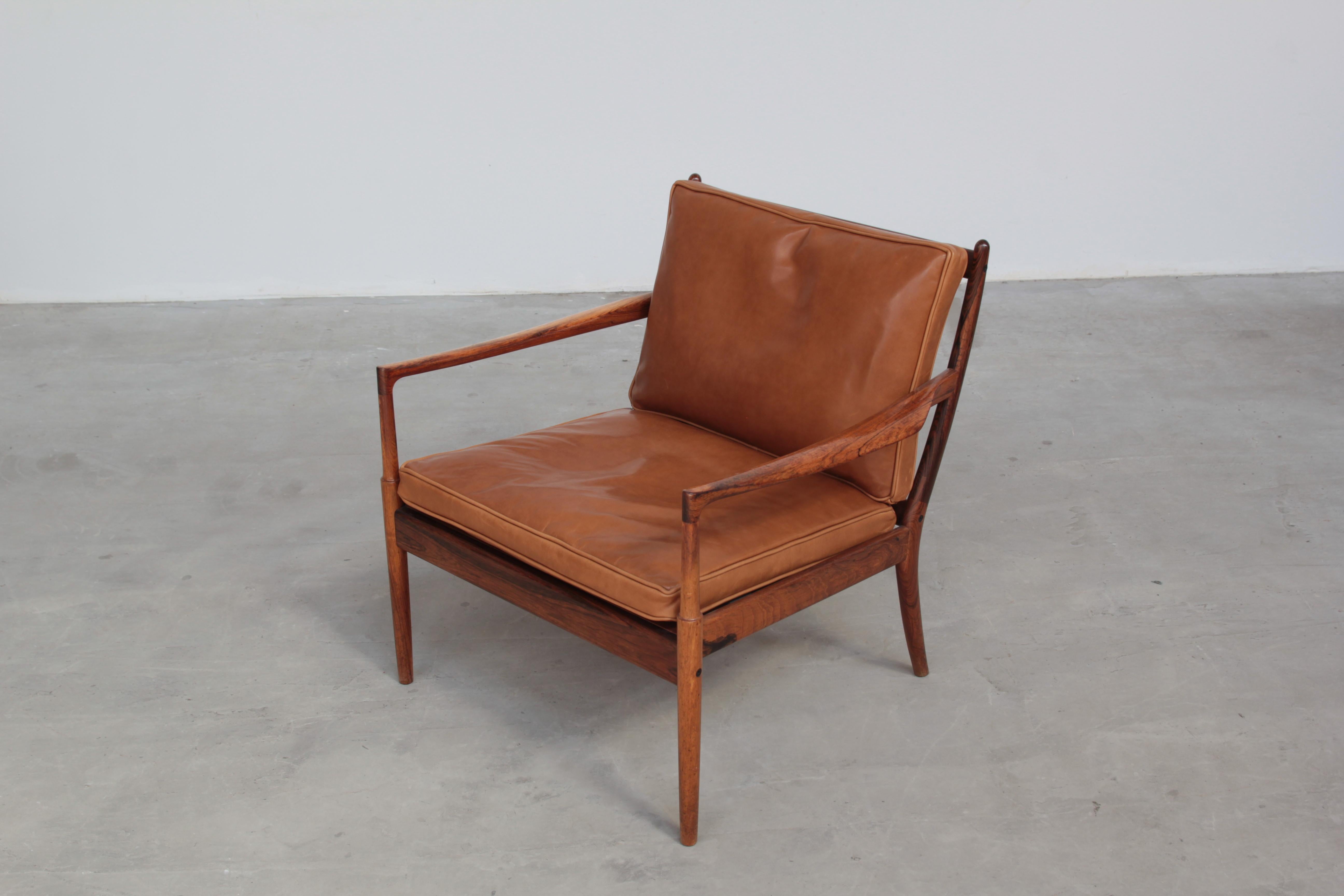 Beautiful Lounge Chair Mod. Samsö von Ib Kofod Larsen für OPE, Schweden, 1960 (Leder) im Angebot