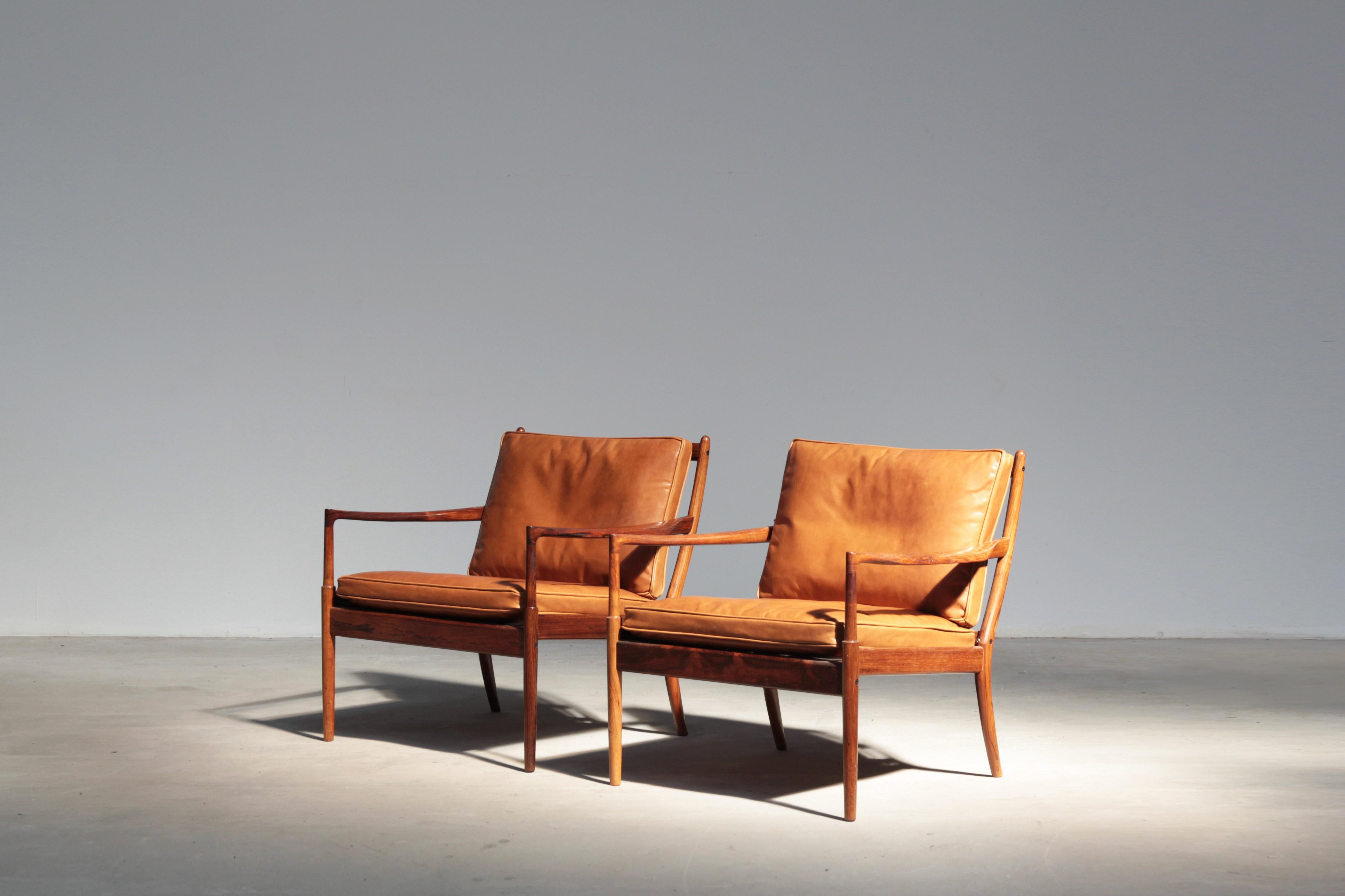 Leather Beautiful Lounge Chairs Mod. Samsö by Ib Kofod Larsen for OPE, Sweden, 1960